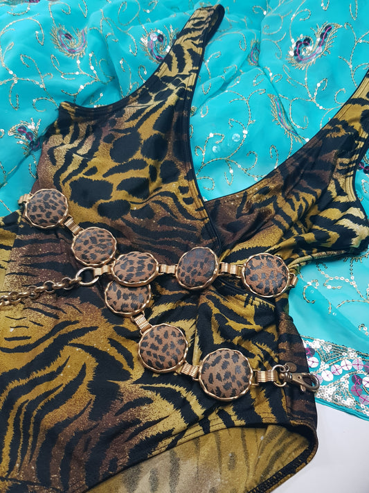 1990s Ultra Glam Leopard Deep V wrap one piece - high cut - Swimsuit