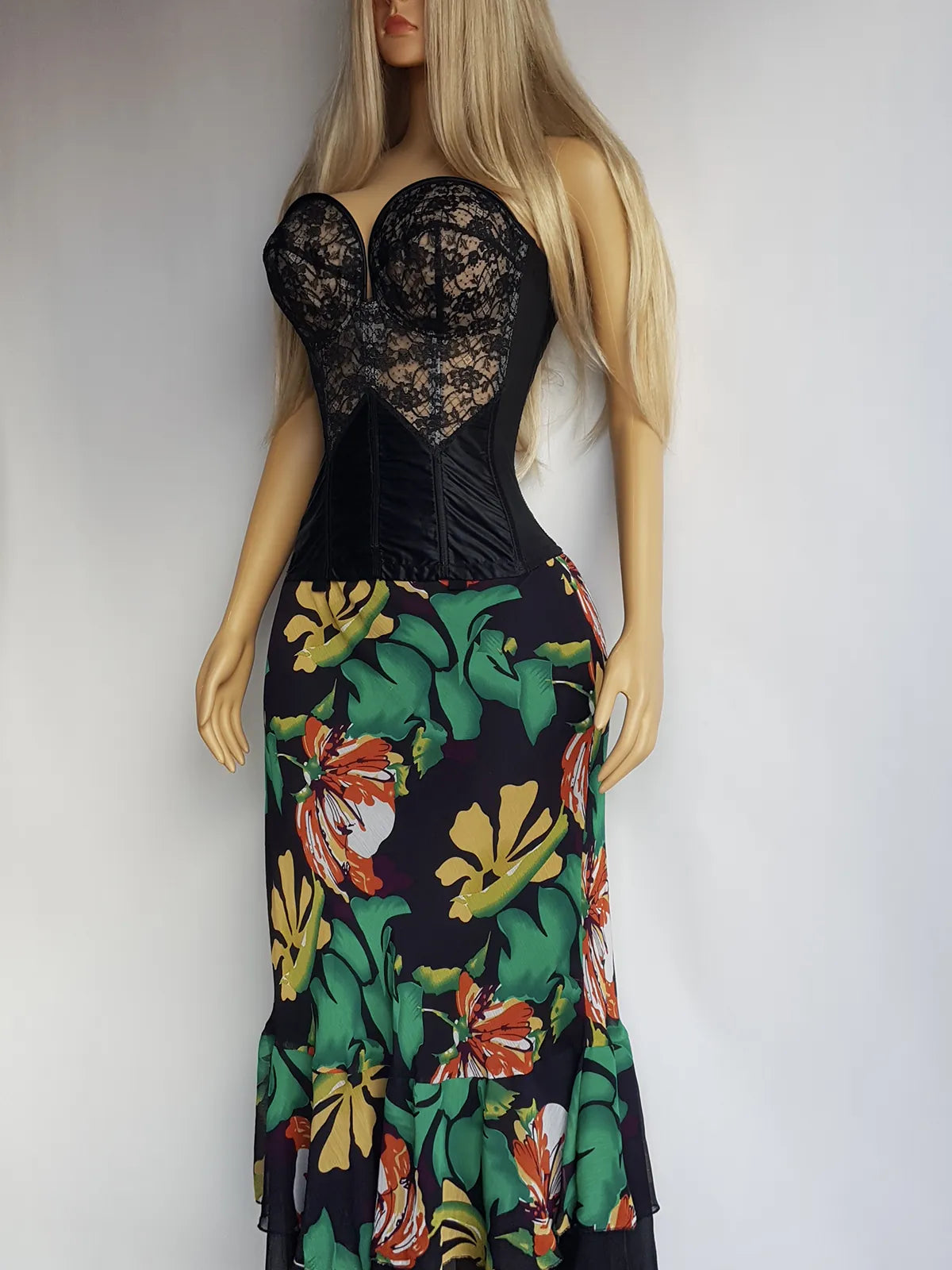 1990s Sexy Bohemian Rockstar Vintage Maxi Skirt / Dress - Floaty Multi Tier Cut - Insane Floral Print - Double Layered