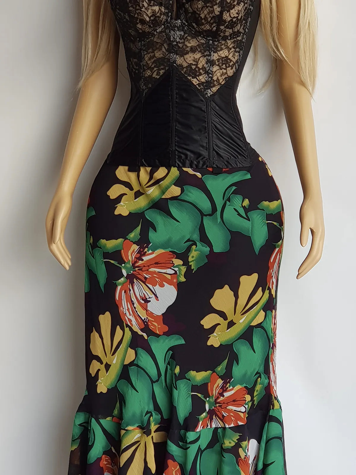 1990s Sexy Bohemian Rockstar Vintage Maxi Skirt / Dress - Floaty Multi Tier Cut - Insane Floral Print - Double Layered