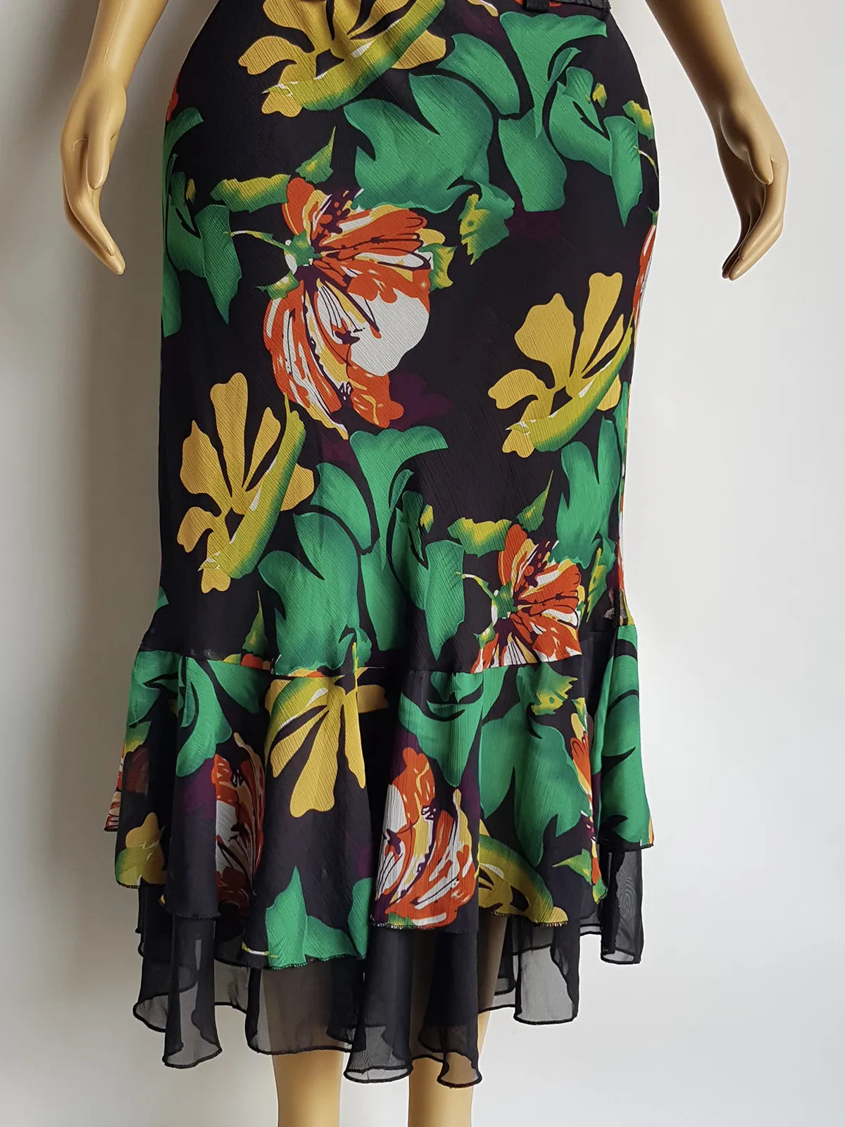 1990s Sexy Bohemian Rockstar Vintage Maxi Skirt / Dress - Floaty Multi Tier Cut - Insane Floral Print - Double Layered