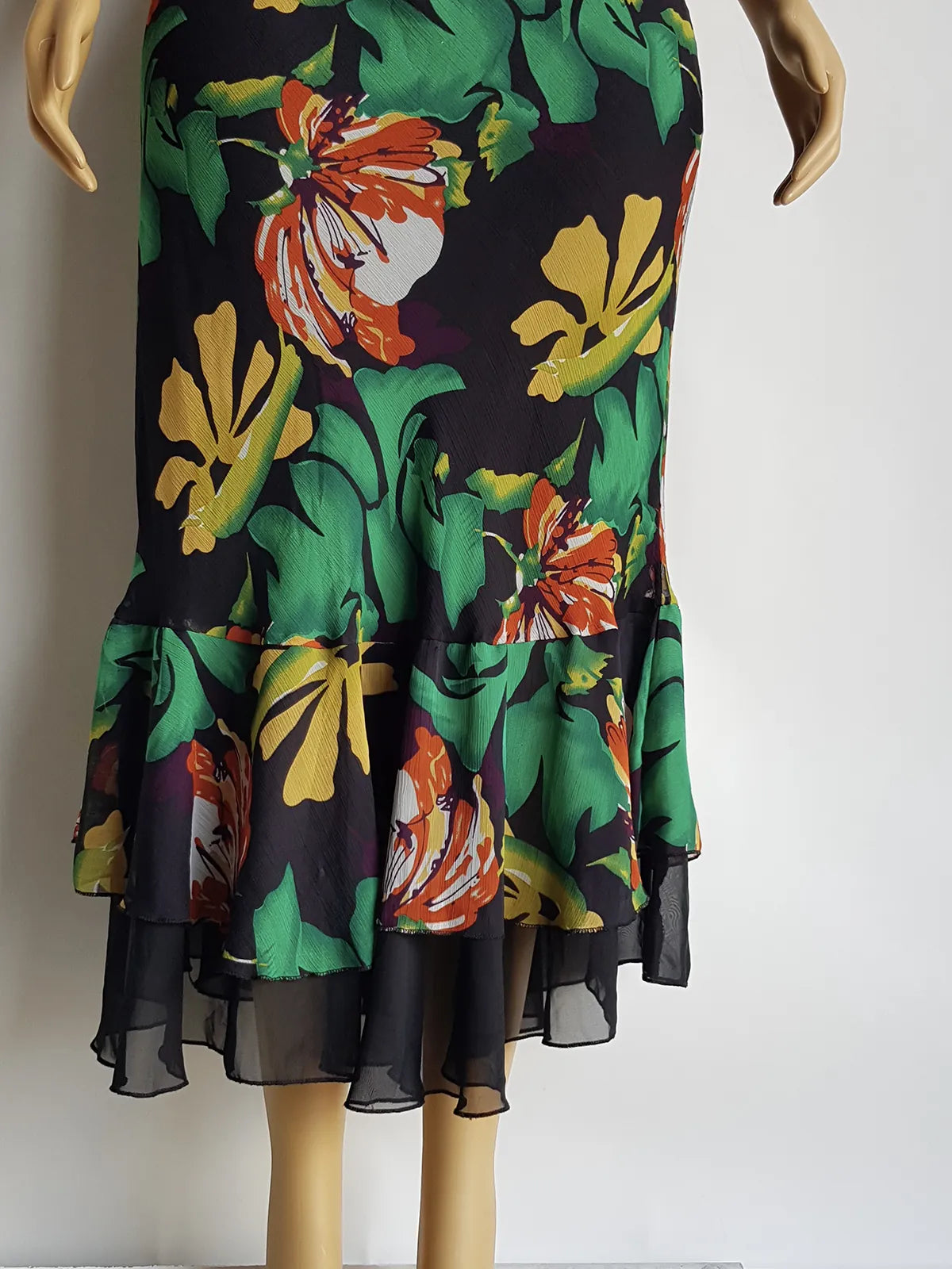 1990s Sexy Bohemian Rockstar Vintage Maxi Skirt / Dress - Floaty Multi Tier Cut - Insane Floral Print - Double Layered