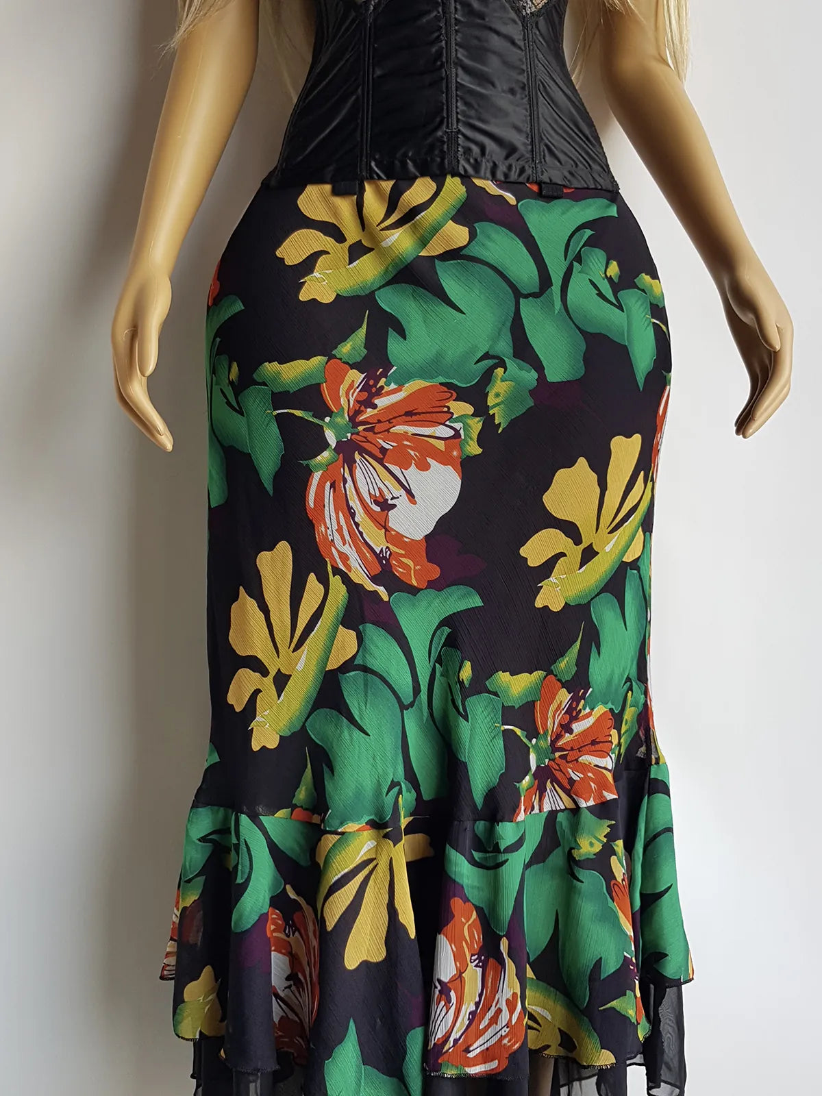 1990s Sexy Bohemian Rockstar Vintage Maxi Skirt / Dress - Floaty Multi Tier Cut - Insane Floral Print - Double Layered