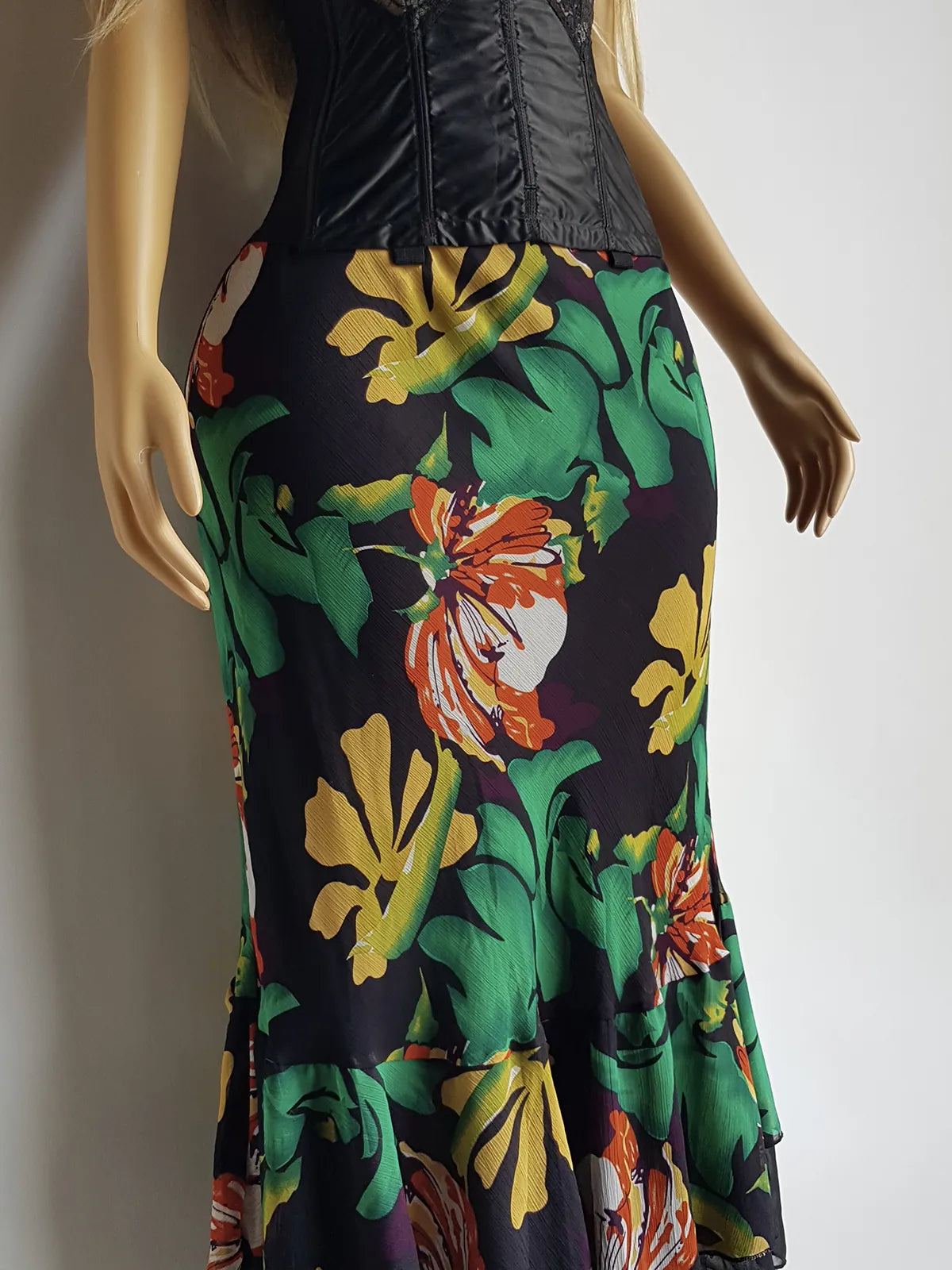 1990s Sexy Bohemian Rockstar Vintage Maxi Skirt / Dress - Floaty Multi Tier Cut - Insane Floral Print - Double Layered