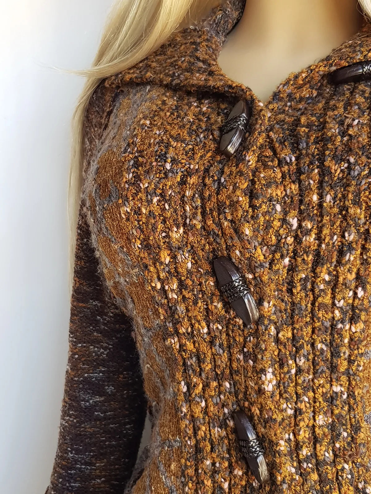 Vintage 1990s Sexy Earth Fairy Woodland Toned -  Hand Knitted Jacket with Leather Toggle Buttons