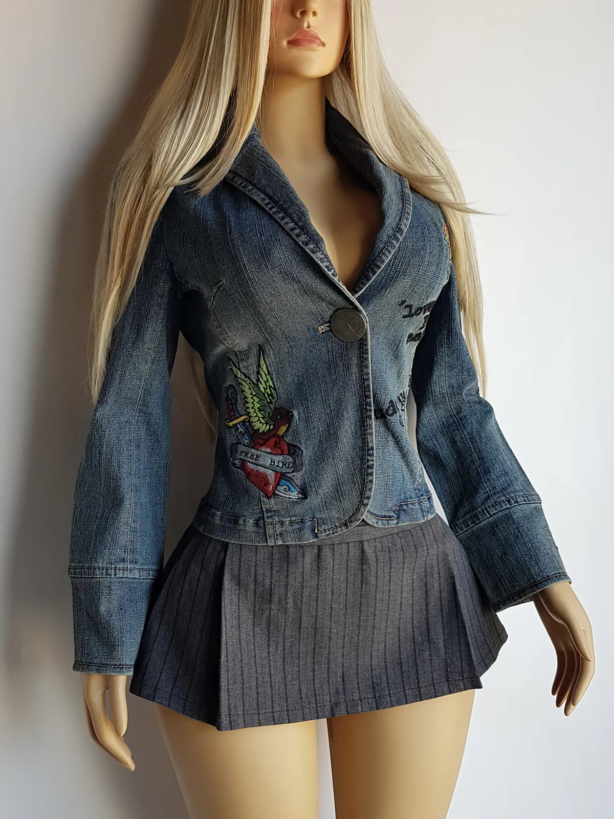 1990s Mudd Designer Deadstock - Insane Denim & Embroidery - Fitted Jacket - Metal Hardware - Original Tags still Attached