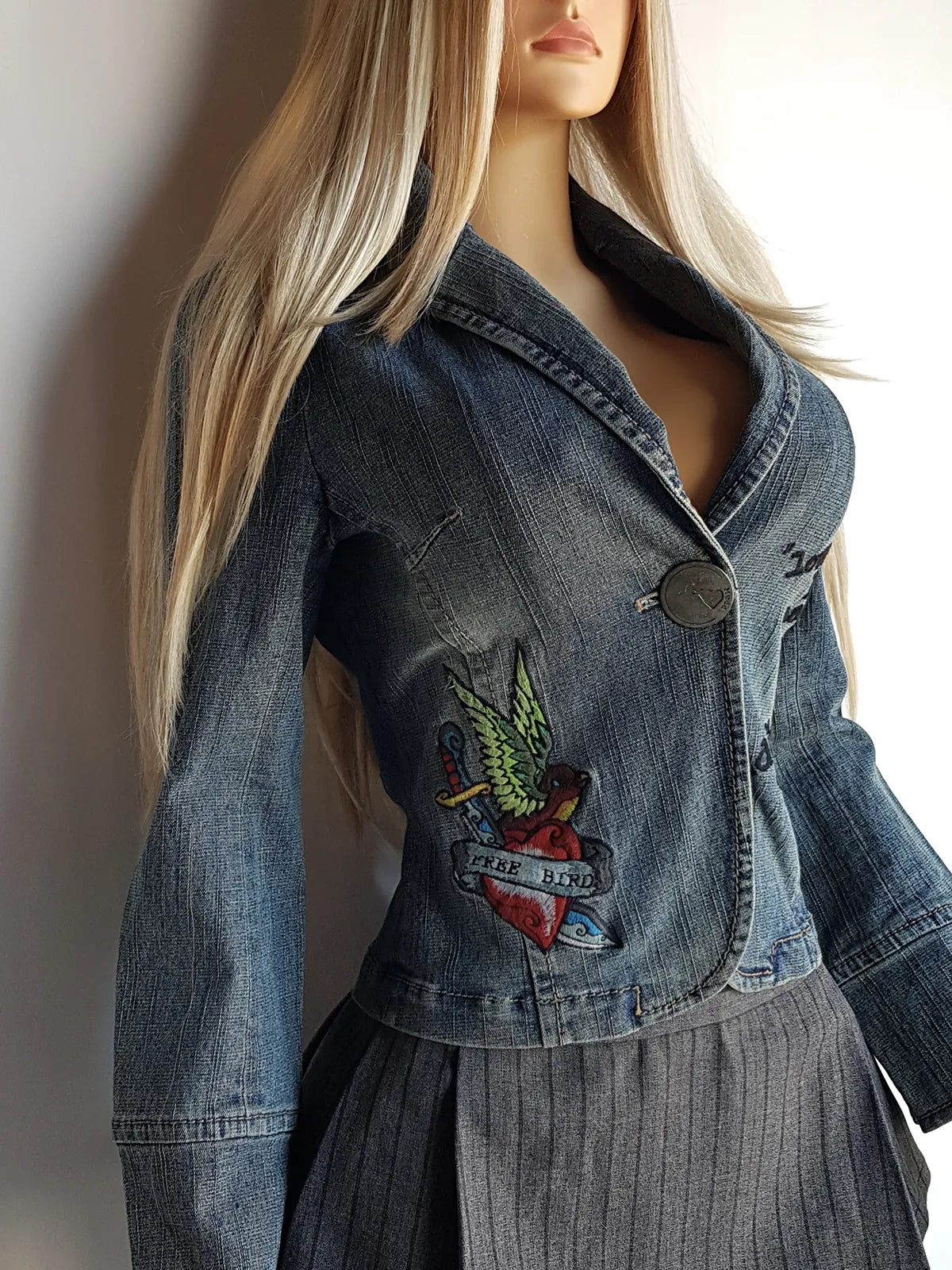 1990s Mudd Designer Deadstock - Insane Denim & Embroidery - Fitted Jacket - Metal Hardware - Original Tags still Attached