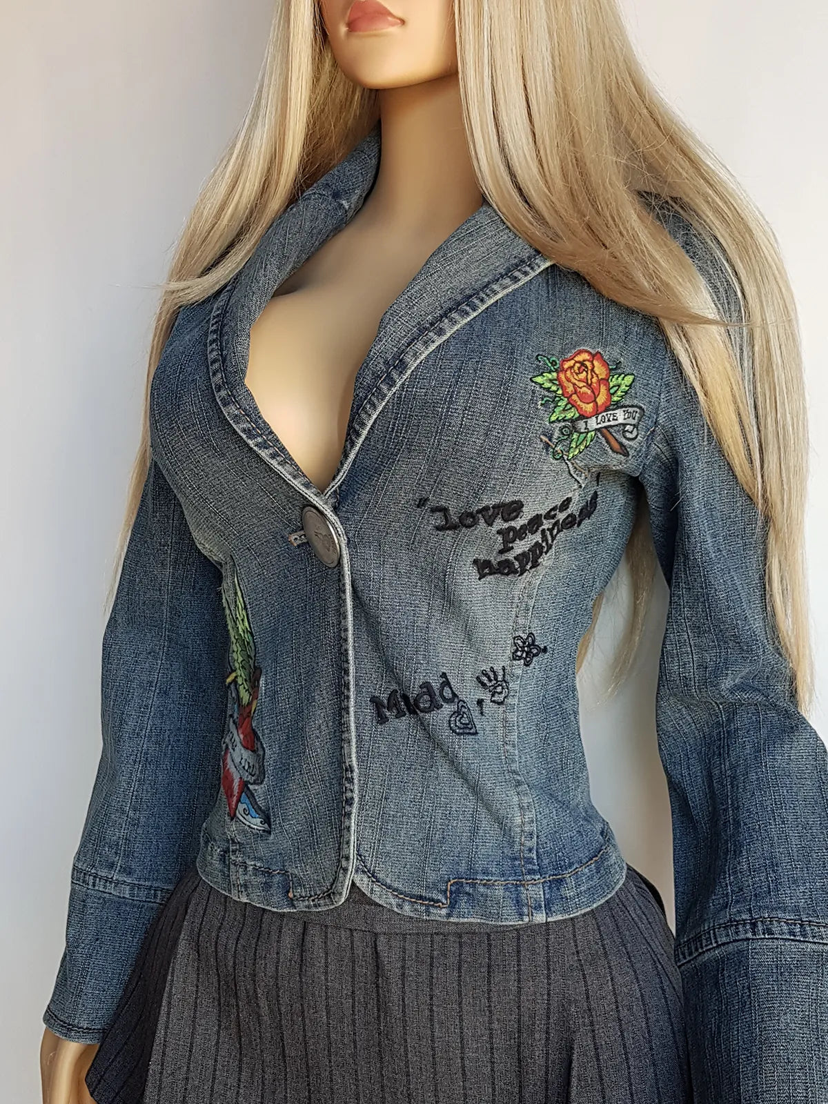 1990s Mudd Designer Deadstock - Insane Denim & Embroidery - Fitted Jacket - Metal Hardware - Original Tags still Attached