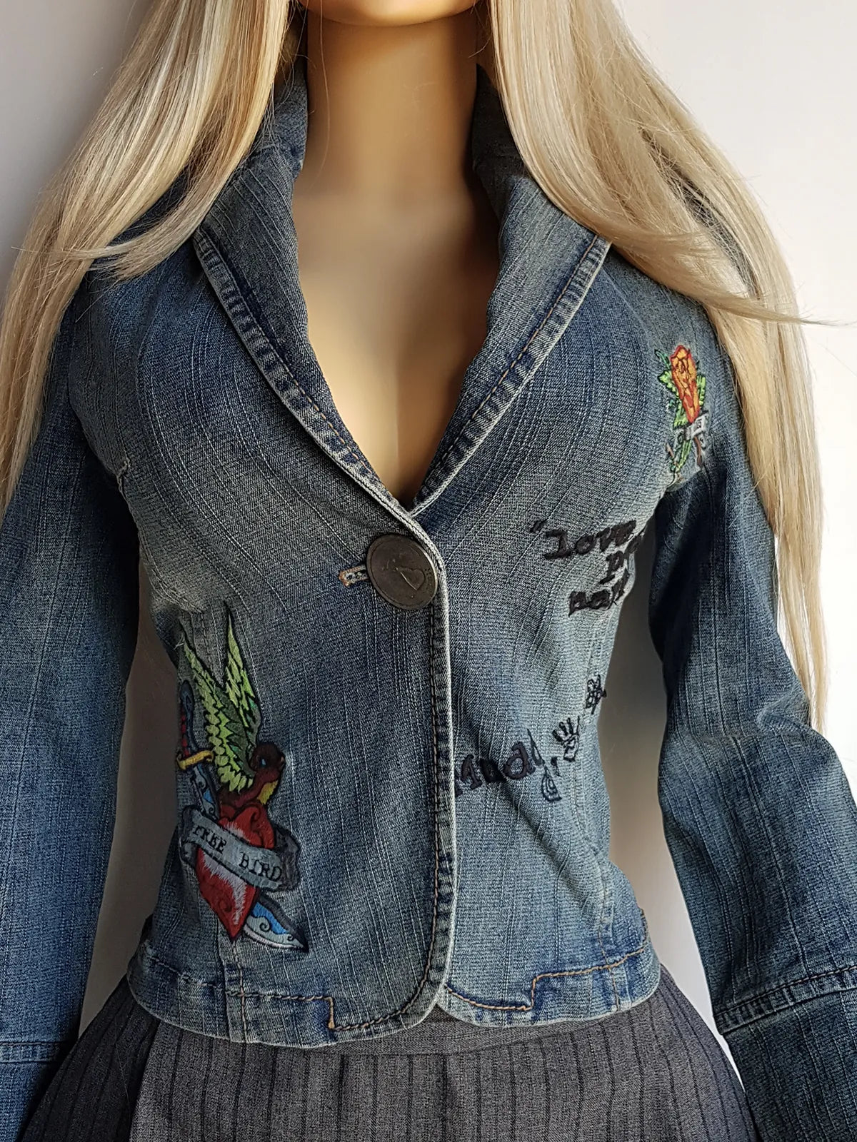 1990s Mudd Designer Deadstock - Insane Denim & Embroidery - Fitted Jacket - Metal Hardware - Original Tags still Attached