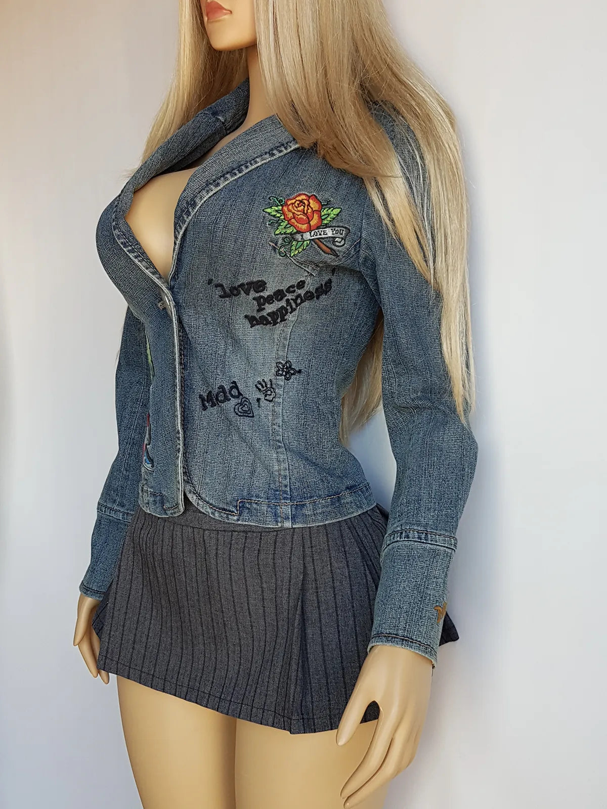 1990s Mudd Designer Deadstock - Insane Denim & Embroidery - Fitted Jacket - Metal Hardware - Original Tags still Attached
