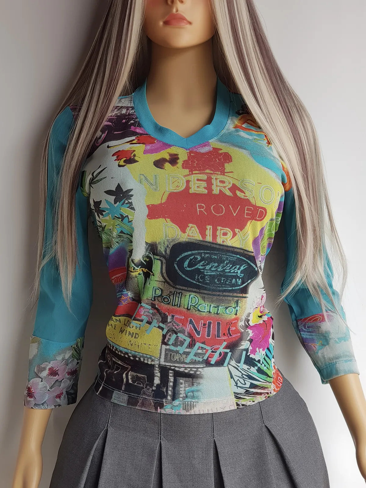 1990s Mesh Print Las Vegas Route 66 Hot Rod Style Top - Ultra Sexy Rockstar Girlfriend Style - Super Vibrant - Tight & Stretchy -