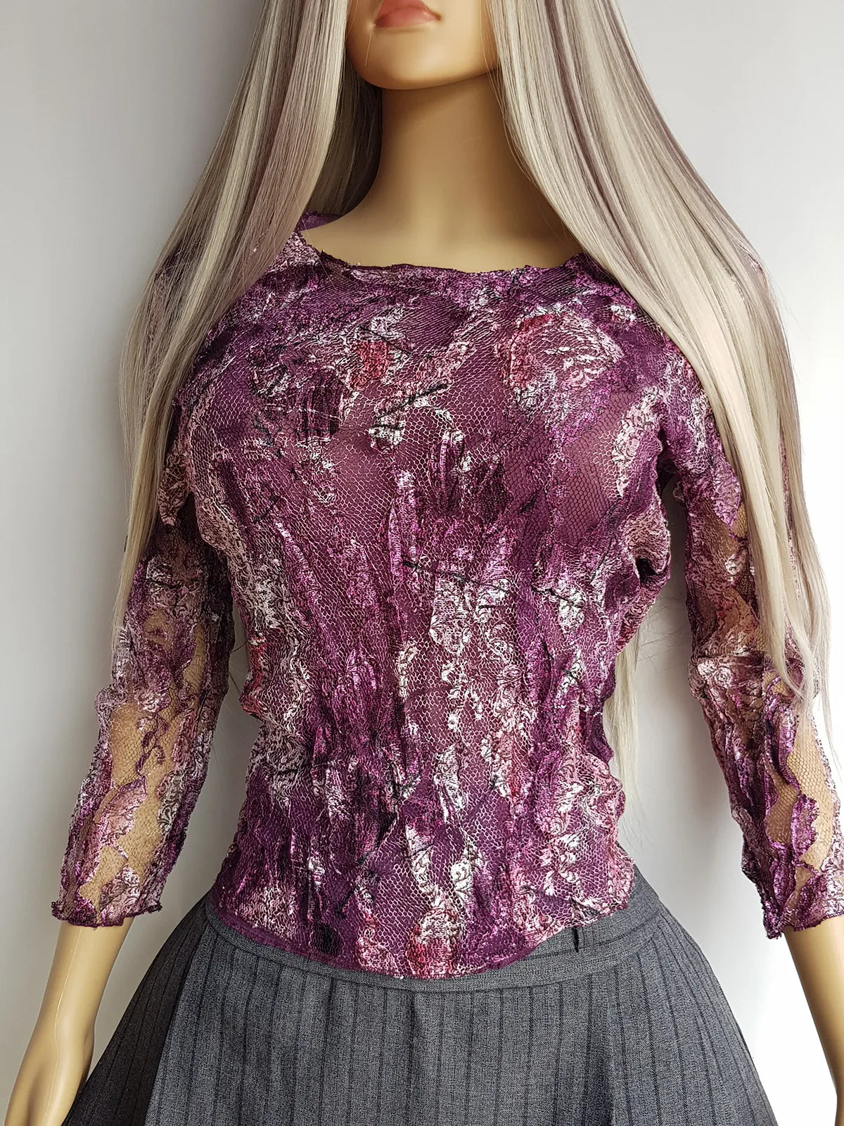 Vintage 1990s Whimsigoth Sheer Knit Top - Vibrant Grape - So Sexy - Curve Hugging Clingy Knit -