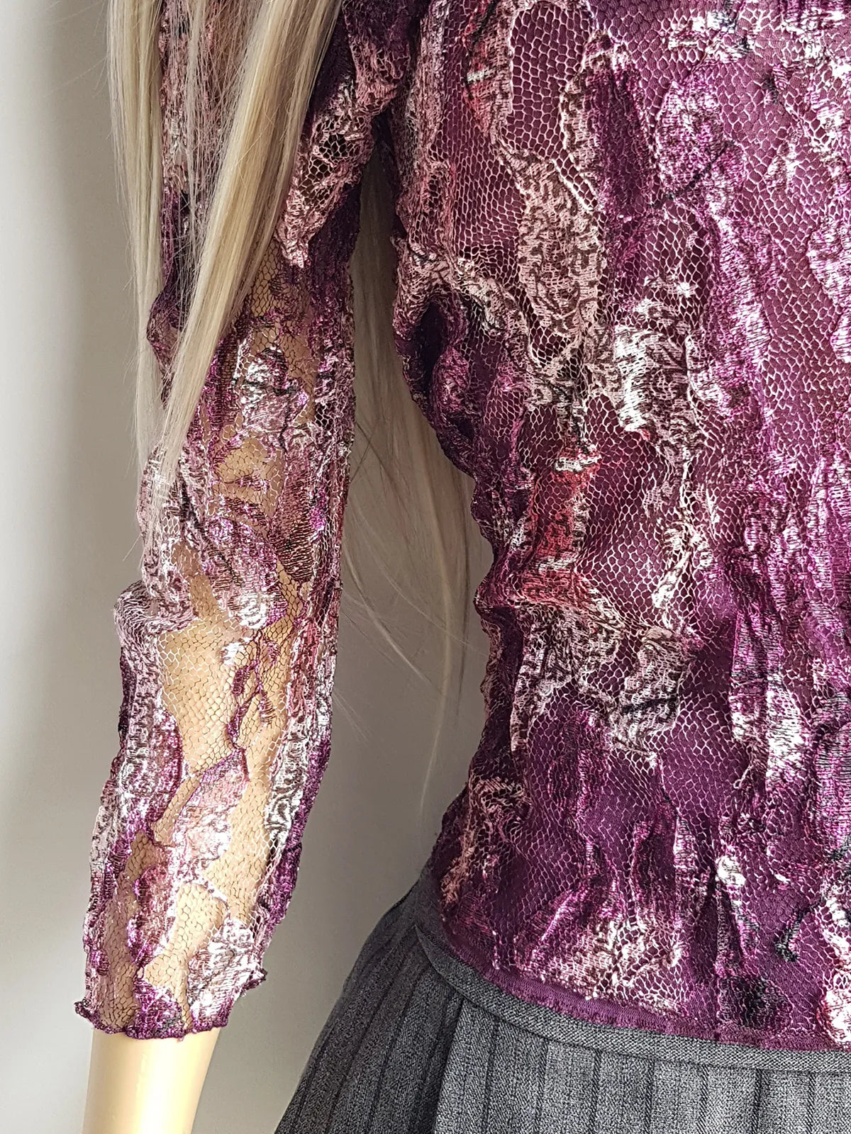 Vintage 1990s Whimsigoth Sheer Knit Top - Vibrant Grape - So Sexy - Curve Hugging Clingy Knit -