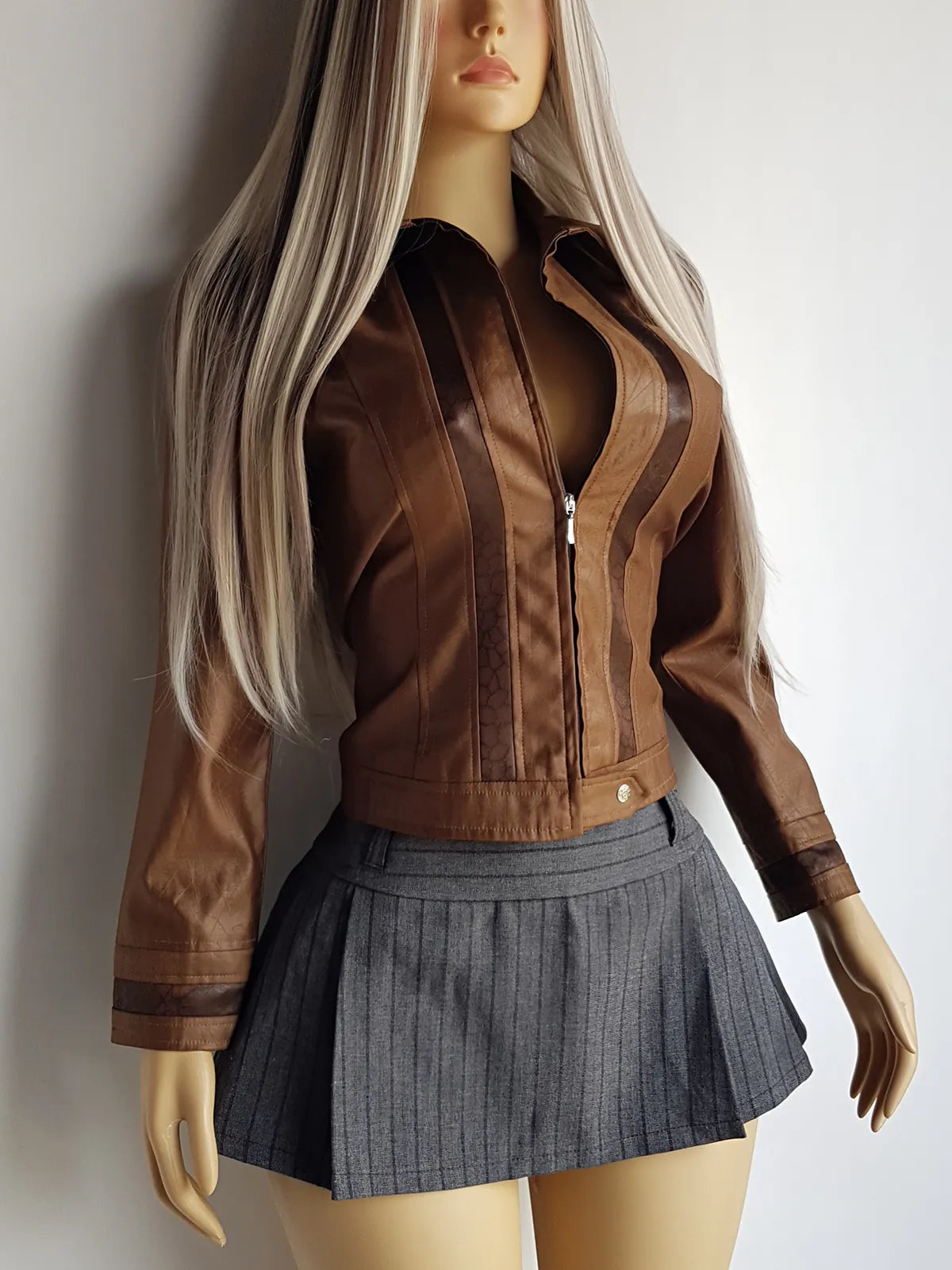 1990s Authentic Vintage Tortoiseshell Print Jacket - Rich Caramel Tones with Printed Panelling - Zip Front & Metal Pop Button Hardware