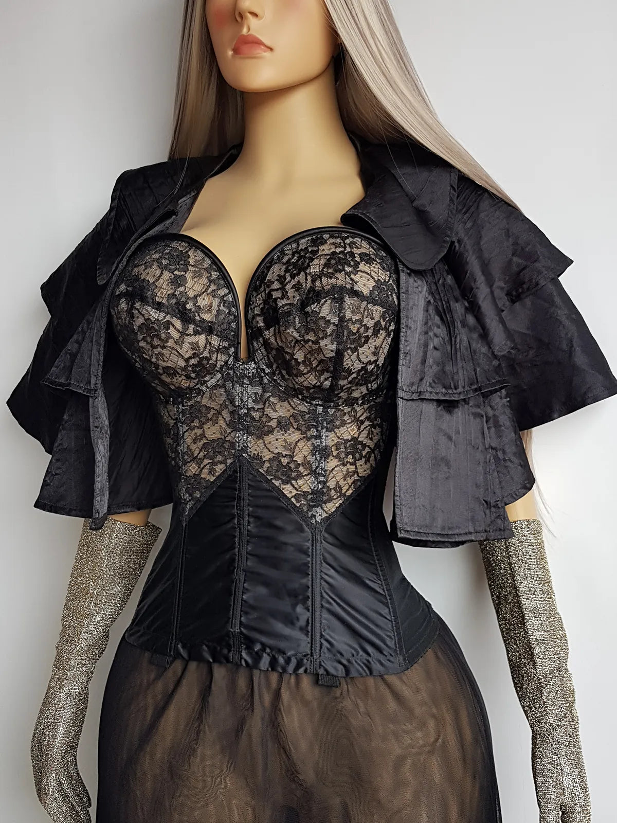 Vintage Dramatic Black Multi-Tiered Open Cape with Collar - Flouncy and Romantic - Light & Flowy