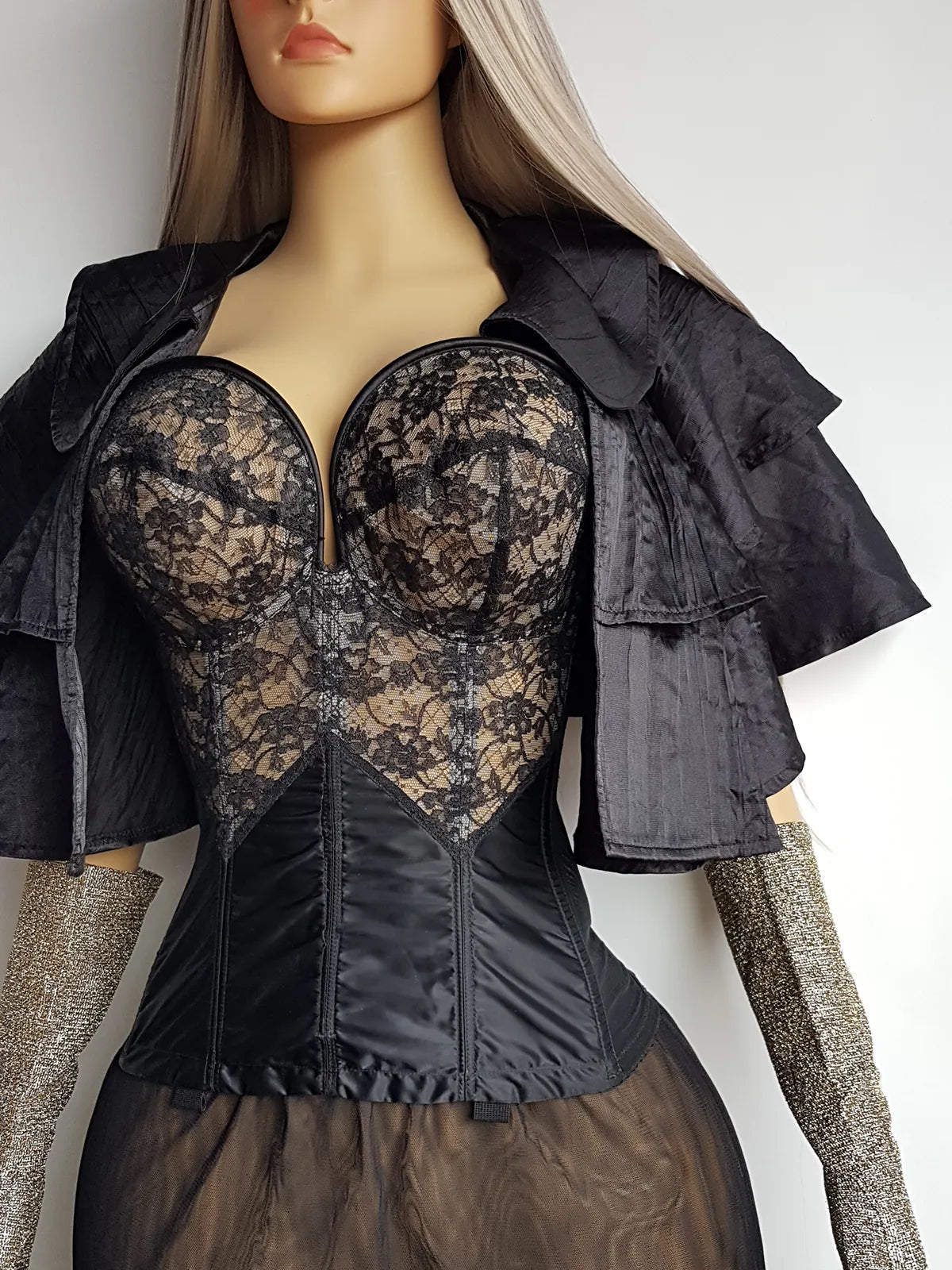 Vintage Dramatic Black Multi-Tiered Open Cape with Collar - Flouncy and Romantic - Light & Flowy