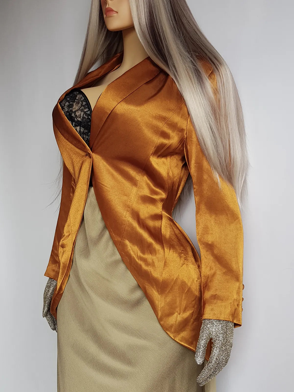 1990s Authentic Vintage Tailcoat - Hourglass Fit with a Button Closure & Long Tail Hemline - Vibrant Iridescent Shimmering Gold