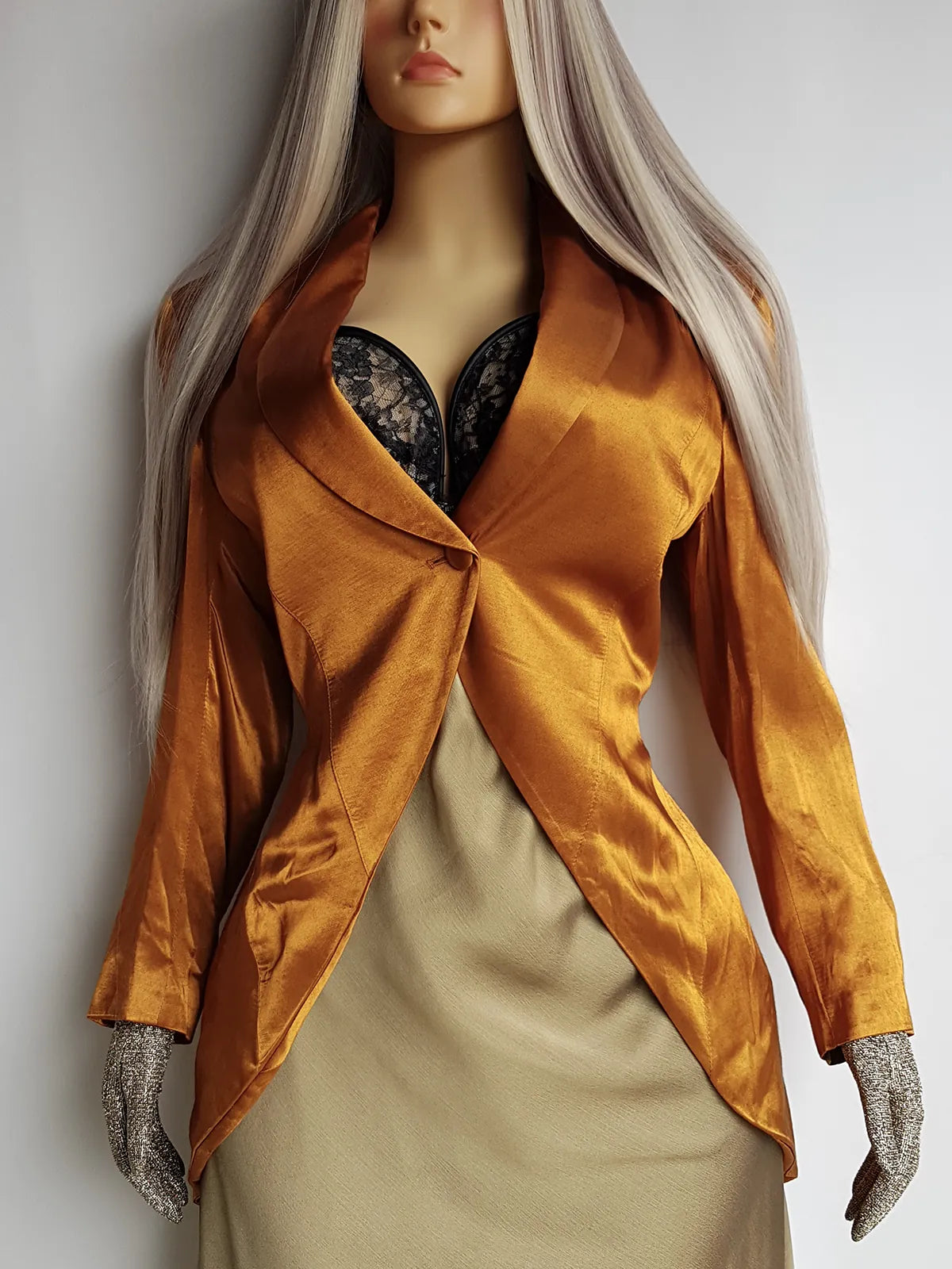 1990s Authentic Vintage Tailcoat - Hourglass Fit with a Button Closure & Long Tail Hemline - Vibrant Iridescent Shimmering Gold