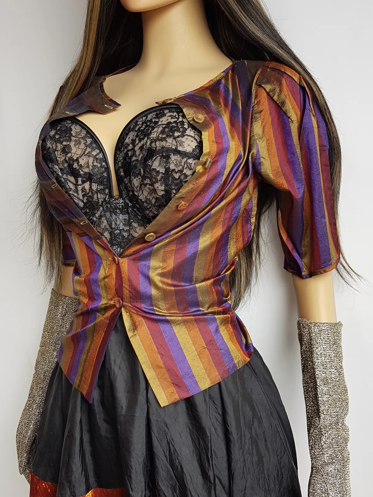 Genuine 1990s Whimsigoth Peasant Blouse in Iridescent Metallic Autumn Colours - Light and Floaty - Wear open or closed - button front