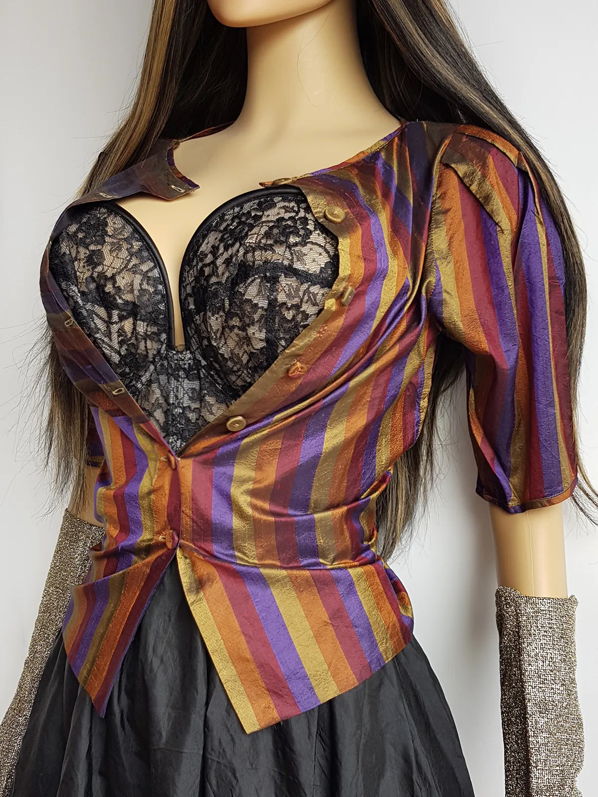 Genuine 1990s Whimsigoth Peasant Blouse in Iridescent Metallic Autumn Colours - Light and Floaty - Wear open or closed - button front