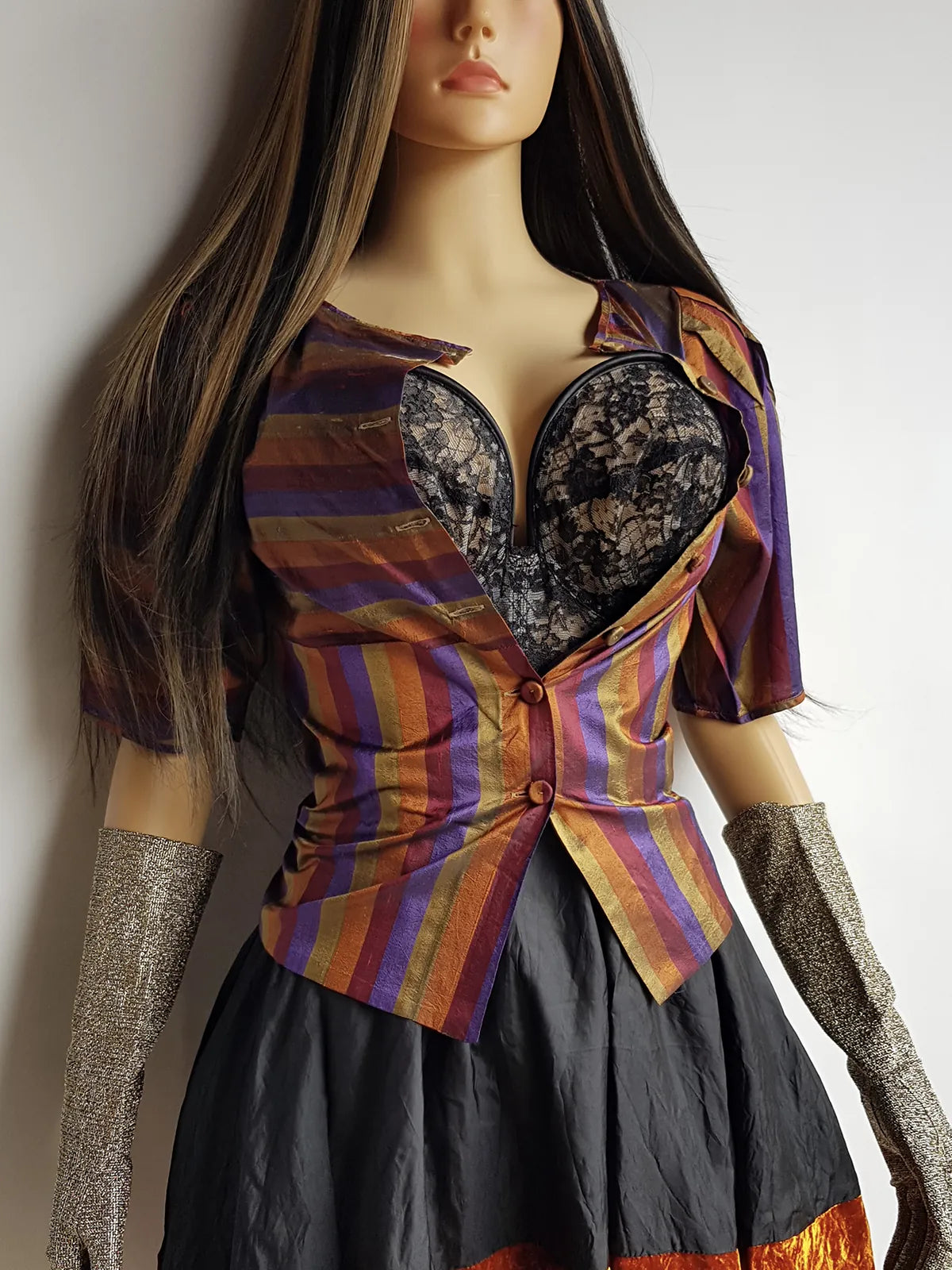 Genuine 1990s Whimsigoth Peasant Blouse in Iridescent Metallic Autumn Colours - Light and Floaty - Wear open or closed - button front