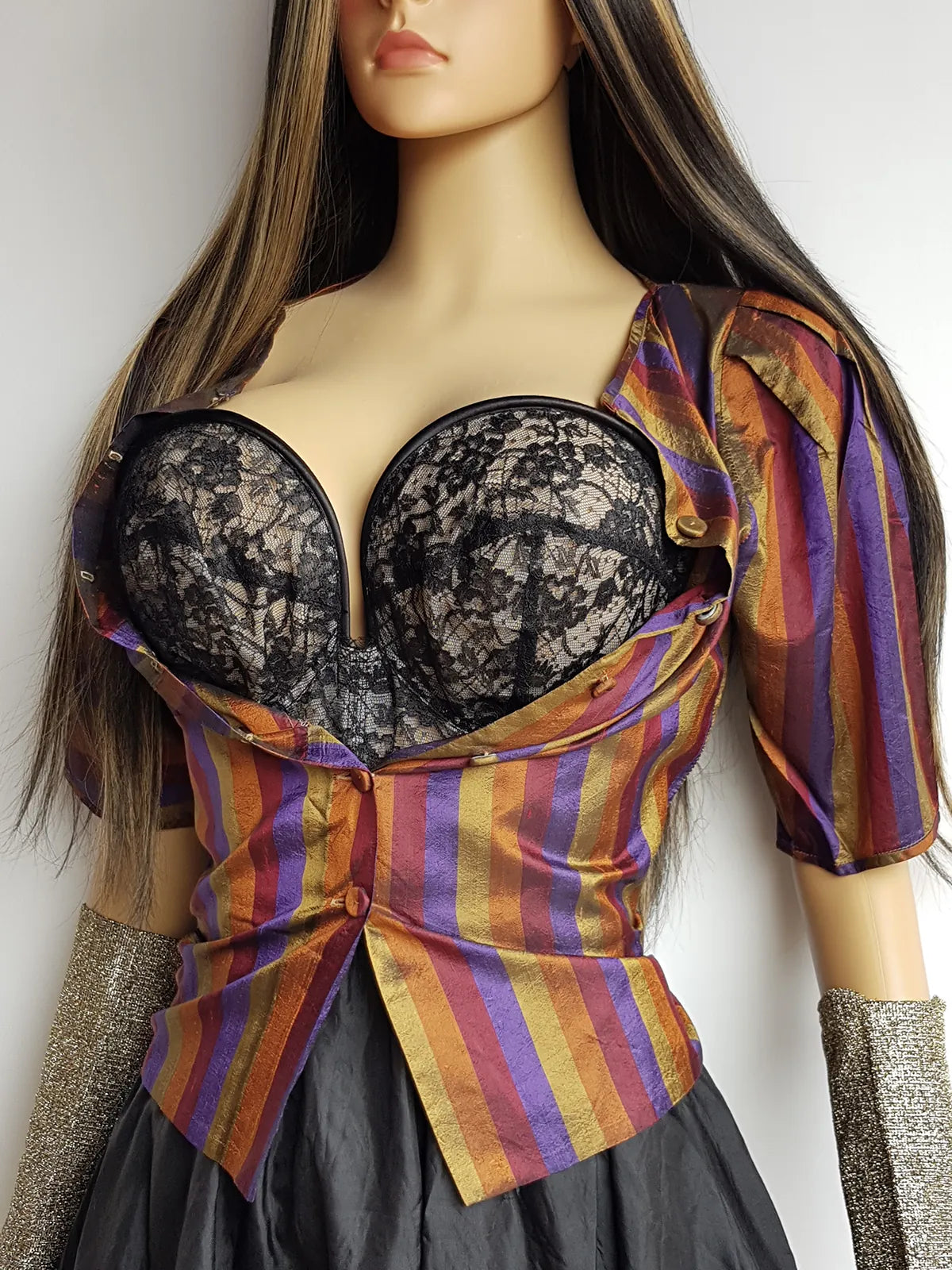 Genuine 1990s Whimsigoth Peasant Blouse in Iridescent Metallic Autumn Colours - Light and Floaty - Wear open or closed - button front