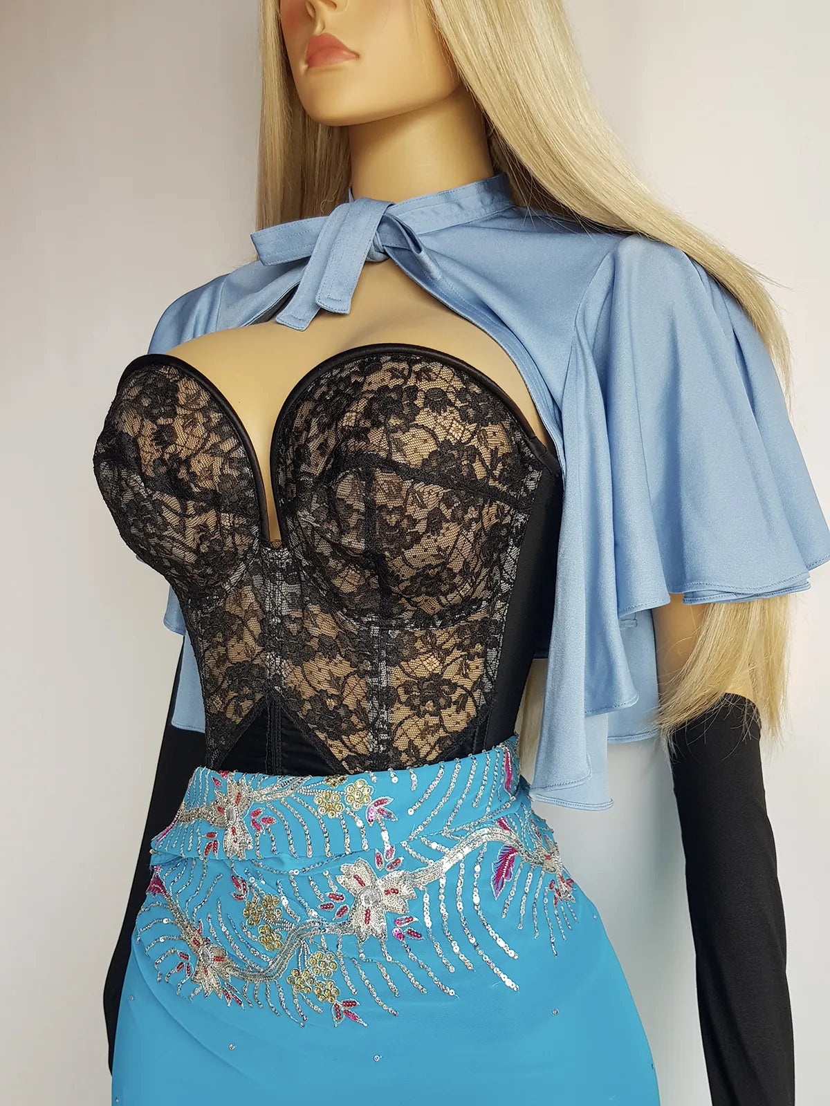 Genuine 1970s Vintage Capelet - Dreamy Powdery Blue - Perfect Drape and Asymmetrical Silhouette - Hooks at neck with Bow Tie