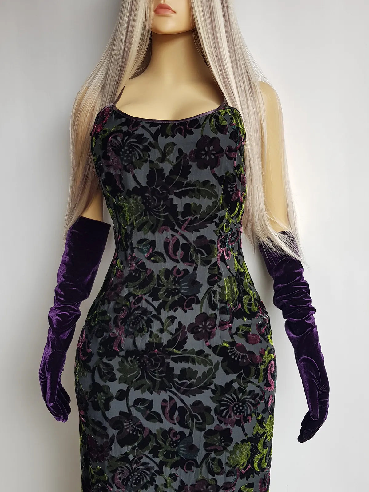 Authentic 1990s Whimsigoth Iridescent Burnout Velvet Floor Length Hourglass Gown- when the sun hits the fabric it glows Purples & Greens