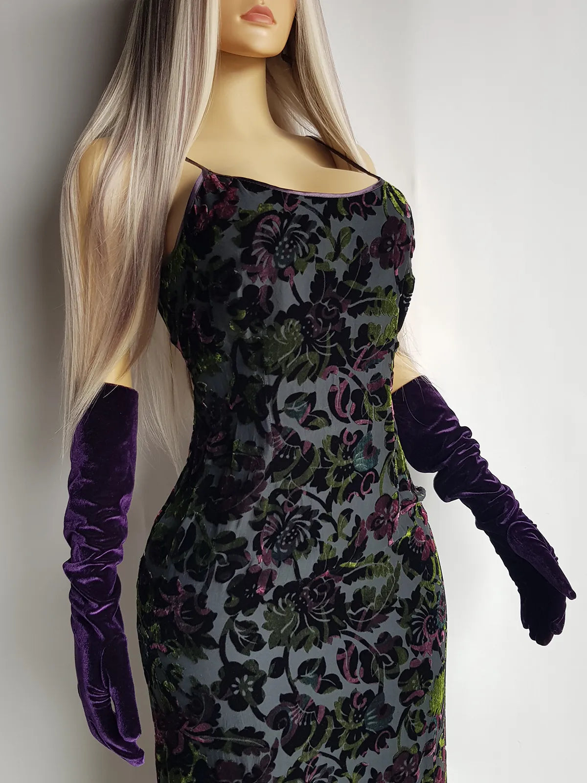 Authentic 1990s Whimsigoth Iridescent Burnout Velvet Floor Length Hourglass Gown- when the sun hits the fabric it glows Purples & Greens