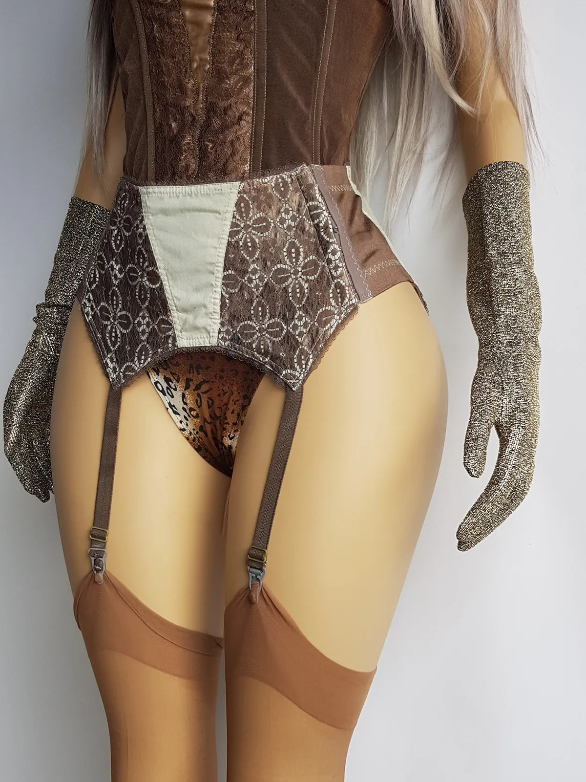 Vintage Authentic 1950s Pistachio Swirl Collection - Custom Hand Dyed Suspender Belt with Lace Overlay - Only One Made