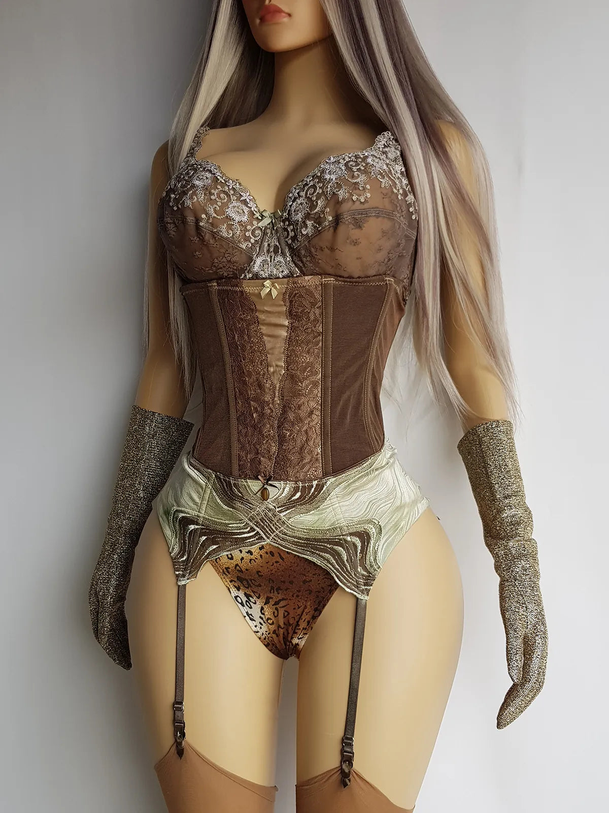 Vintage Authentic 1990s Pistachio Swirl Collection - Custom Hand Dyed Lace Bra with Floral Detailing - Only One Made