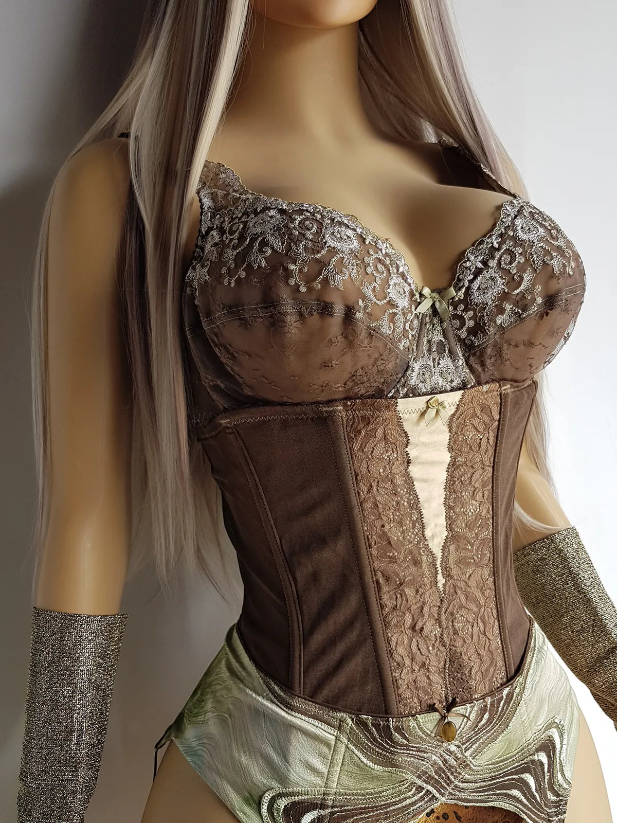 Vintage Authentic 1990s Pistachio Swirl Collection - Custom Hand Dyed Lace Bra with Floral Detailing - Only One Made