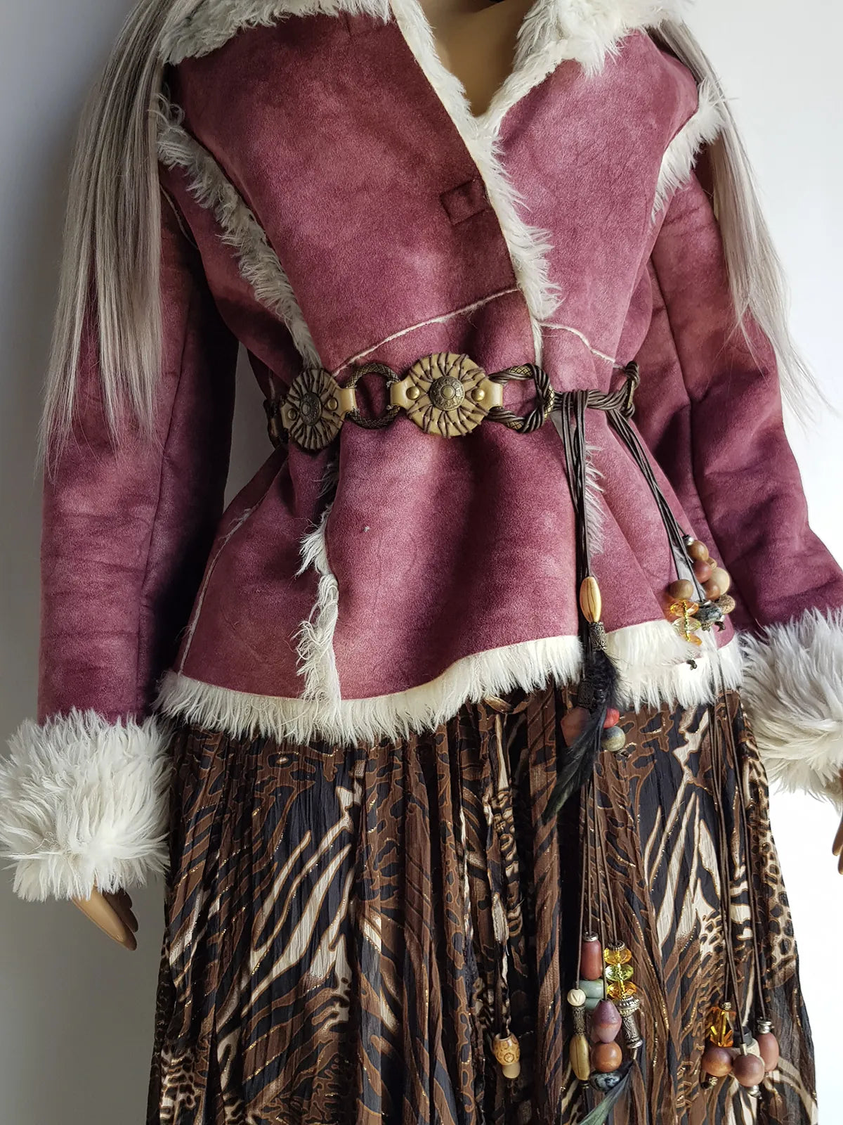 1990s Sexy Bohemian Rockstar Vintage Maxi Skirt / Dress - Floaty Multi Tier Cut - Insane Tiger & Cheetah Print - Multi Layered - Tribal Beading Drawstring Waist