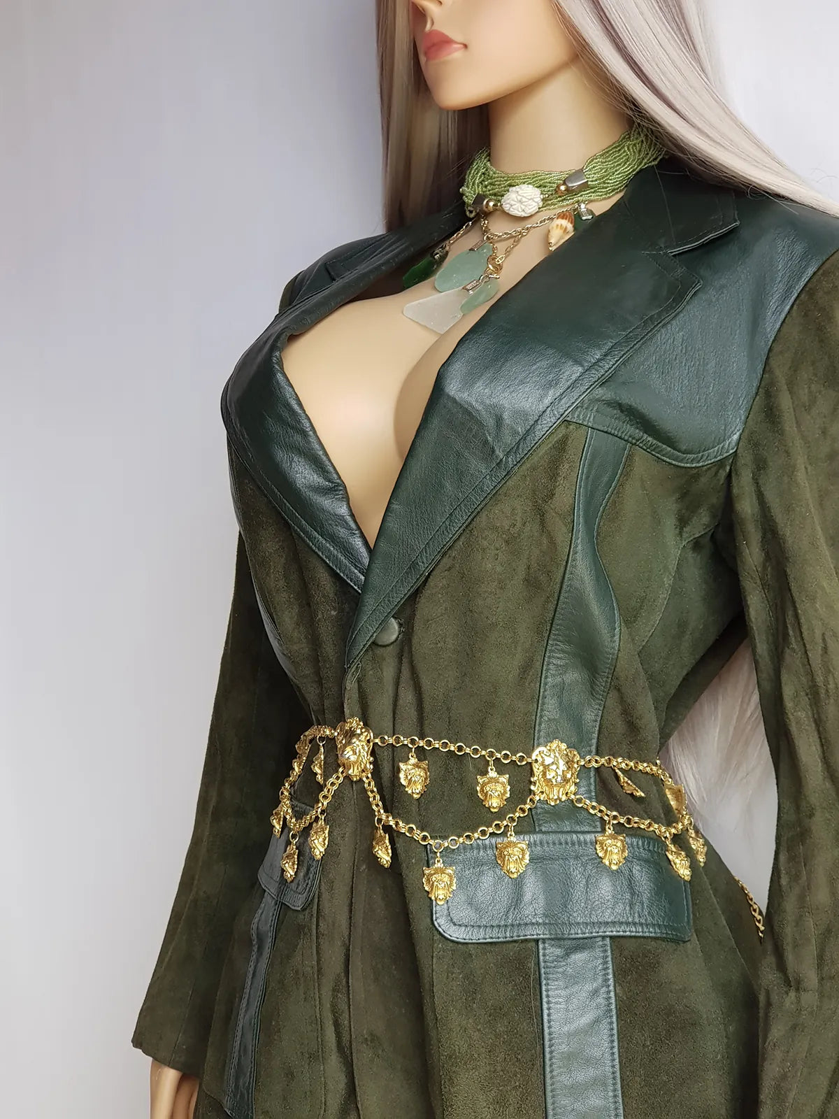 1970s Beautiful Green Soft Suede & Leather Jacket - Boyfriend Fit - Leather Elbow Patches - Oversized