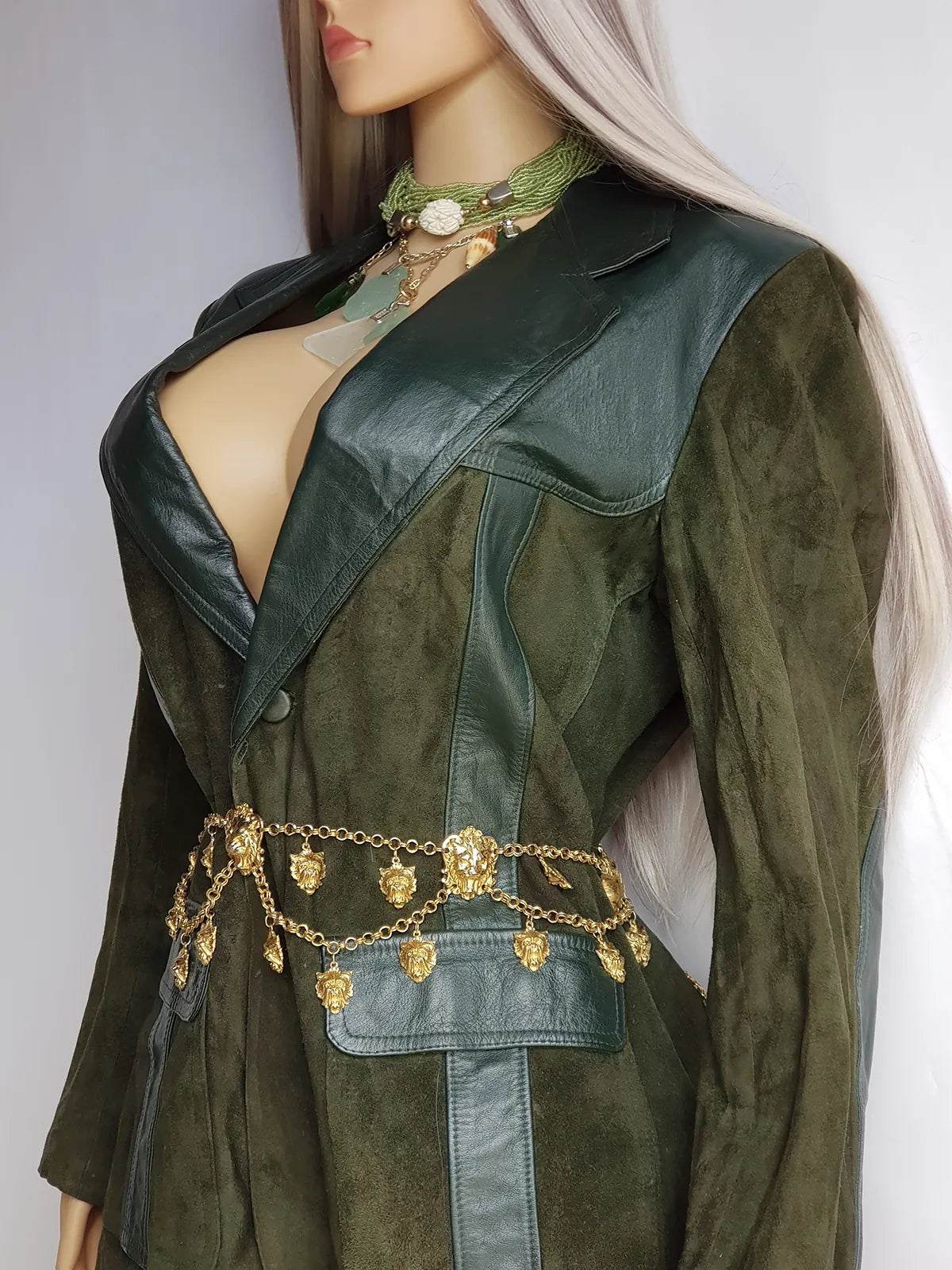 1970s Beautiful Green Soft Suede & Leather Jacket - Boyfriend Fit - Leather Elbow Patches - Oversized