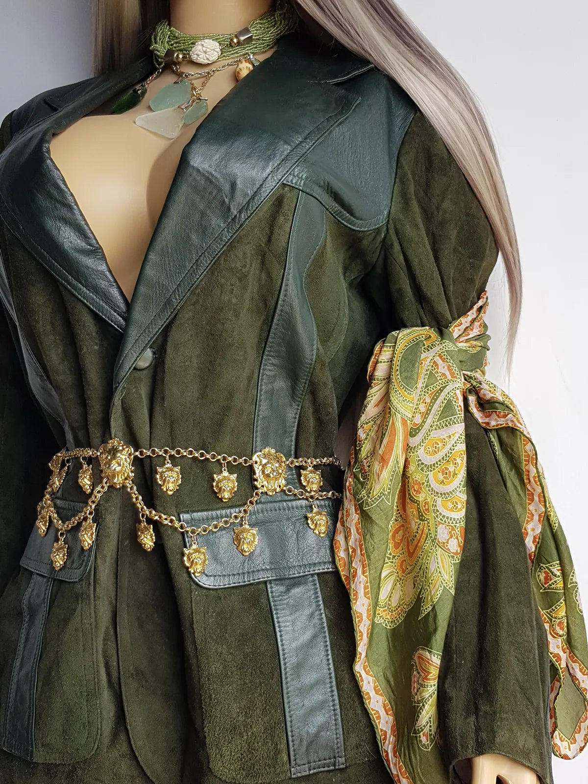 Vintage 100% Pure Silk Scarf in Spectacular Green Tones - 1970s Vintage - Rolled Hem