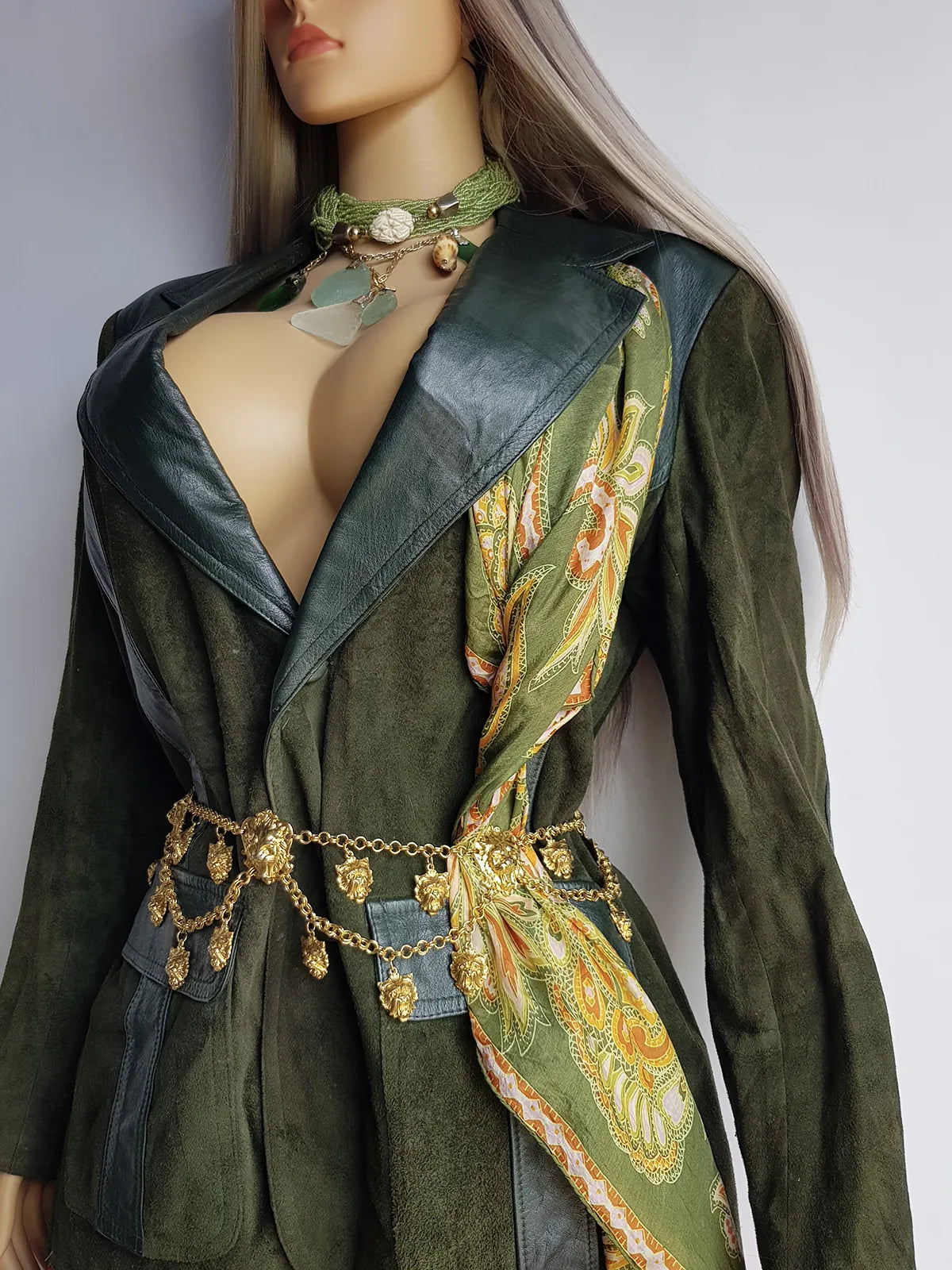 Vintage 100% Pure Silk Scarf in Spectacular Green Tones - 1970s Vintage - Rolled Hem