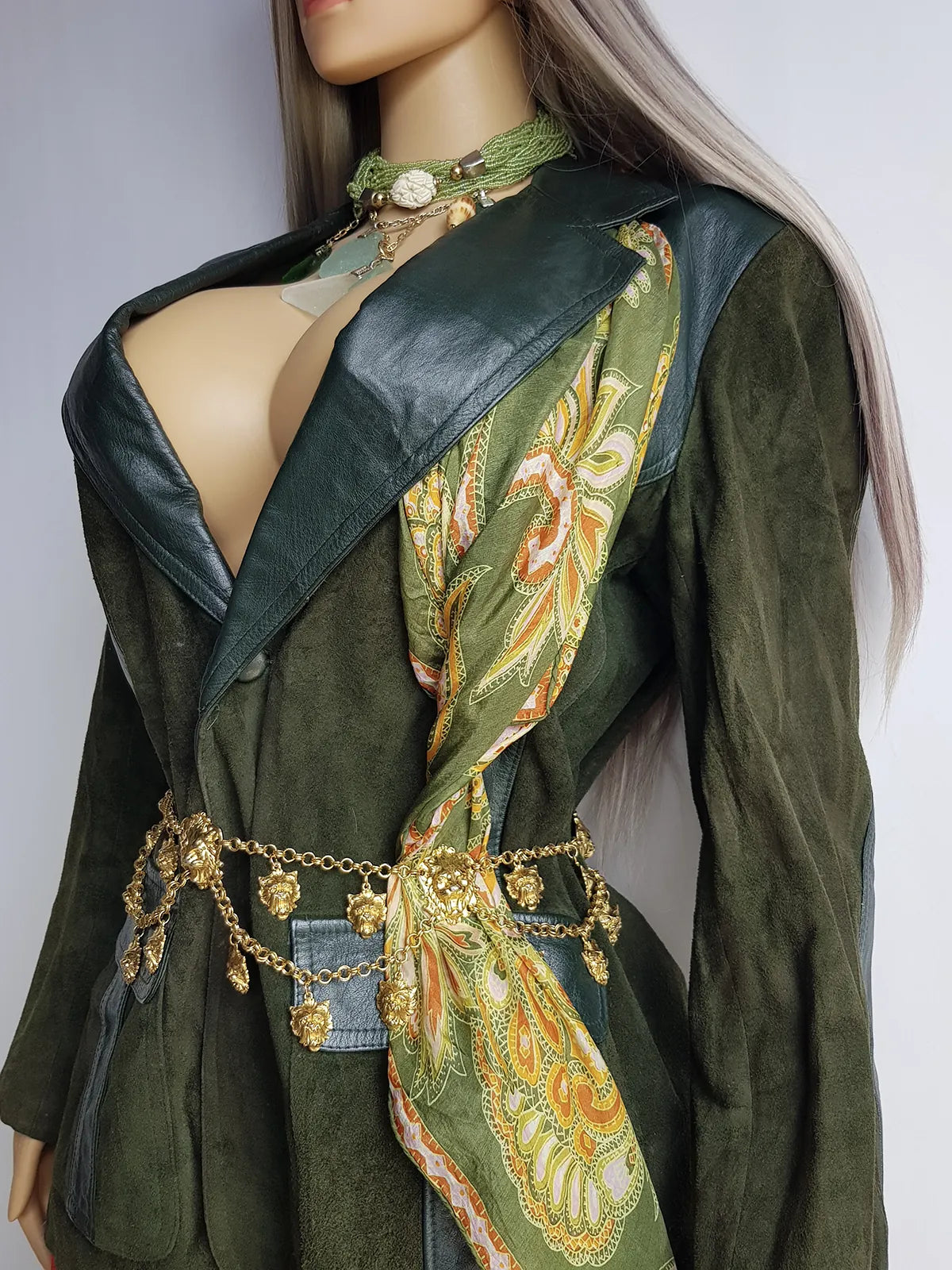 Vintage 100% Pure Silk Scarf in Spectacular Green Tones - 1970s Vintage - Rolled Hem