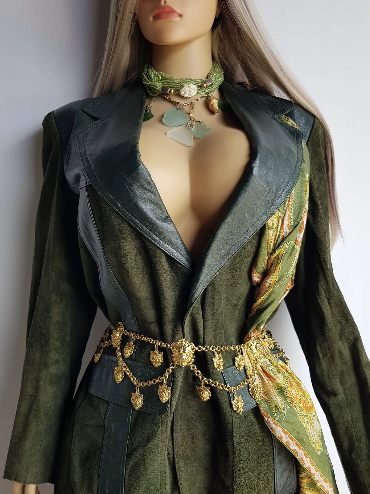 Vintage 100% Pure Silk Scarf in Spectacular Green Tones - 1970s Vintage - Rolled Hem