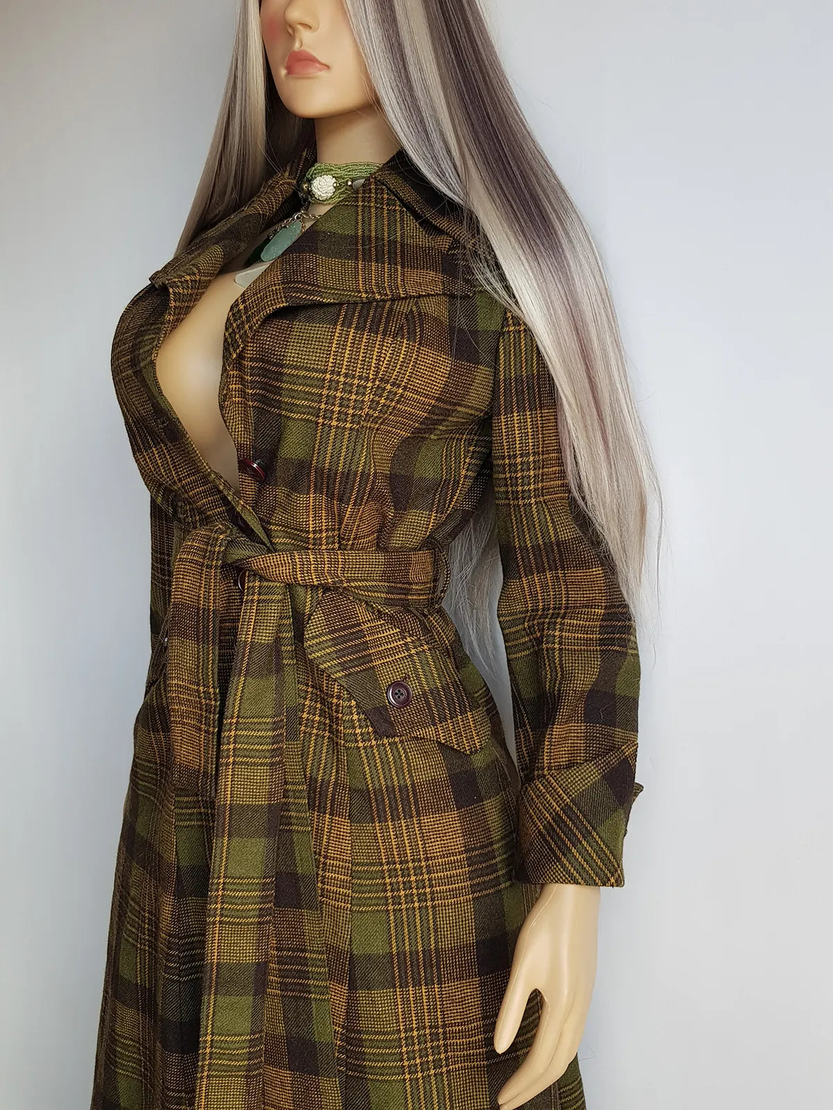 1970s Couture Tailoring Plaid Wool Coat - Absolute Perfection - Very Vivienne Westwood Style- Olive Green Mustard Tones - Stiff Collar & Beautifully Cut Pockets