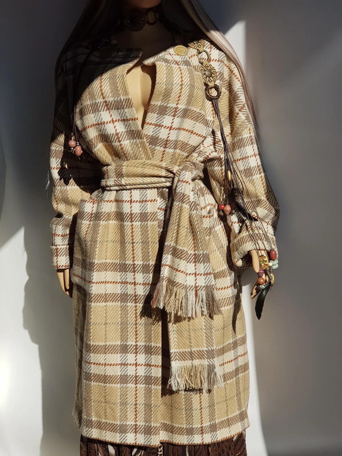 Vintage English Made 100% Wool Coat - Exceptional Quality & Absolutely Gorgeous Patterning - Matching sash Wear Multiple Ways