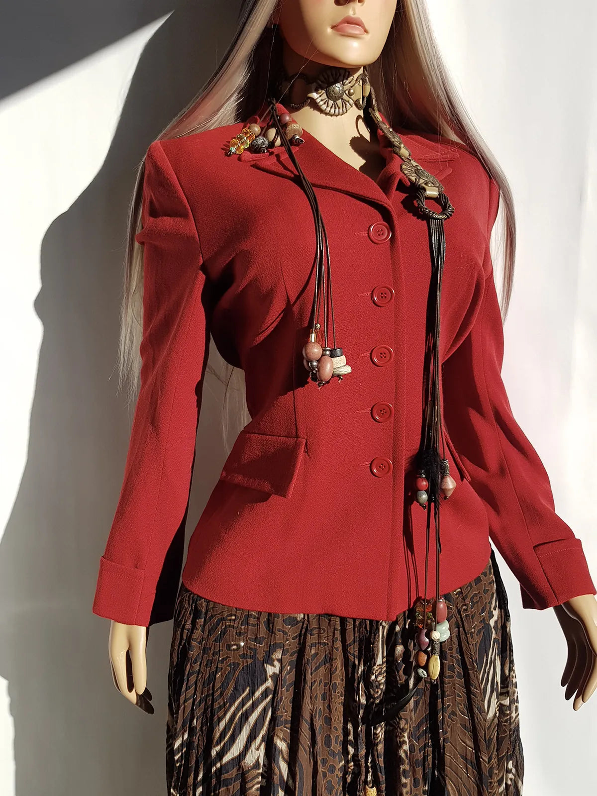 Vintage 90s Designer Blazer in Burnt Rust Red Tones - Fitted Hourglass Shape - Button Front