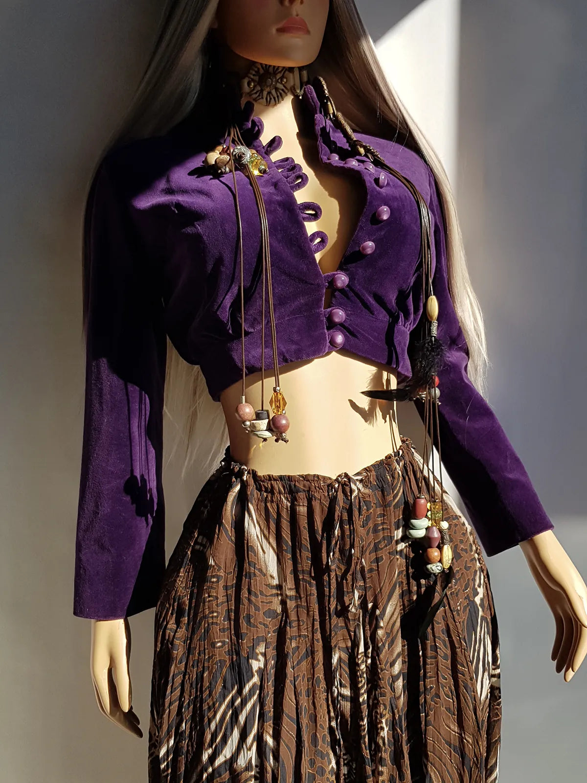 Antique 1920s Rich Purple Bohemian Rockstar Girlfriend Cropped Mini Jacket in Sumptuous Velvet- Button Front & Fully Lined