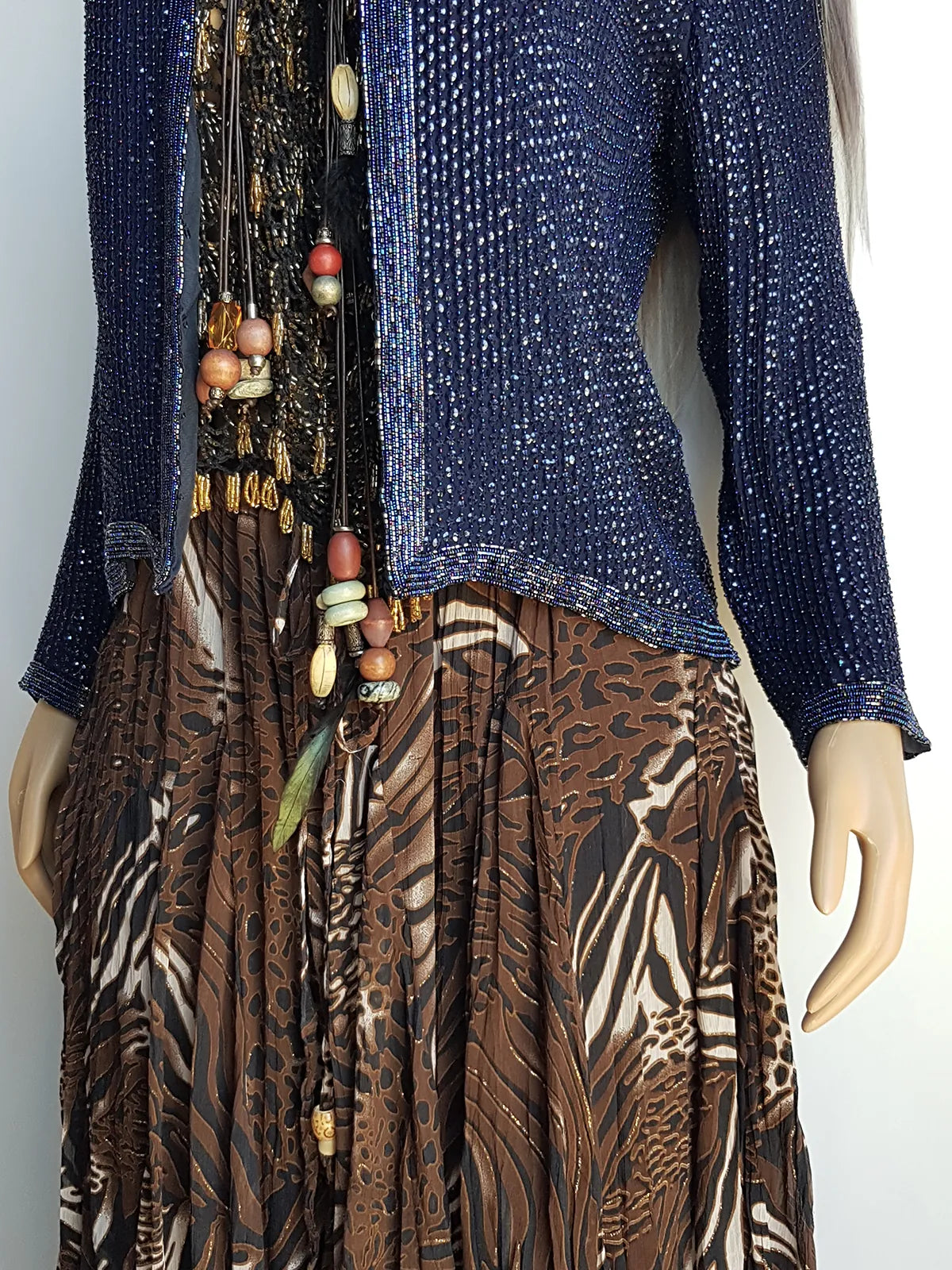 1990s Vintage Silk & Sparkly Handmade Evening -  Iridescent Blue Bead & Sequins Jacket