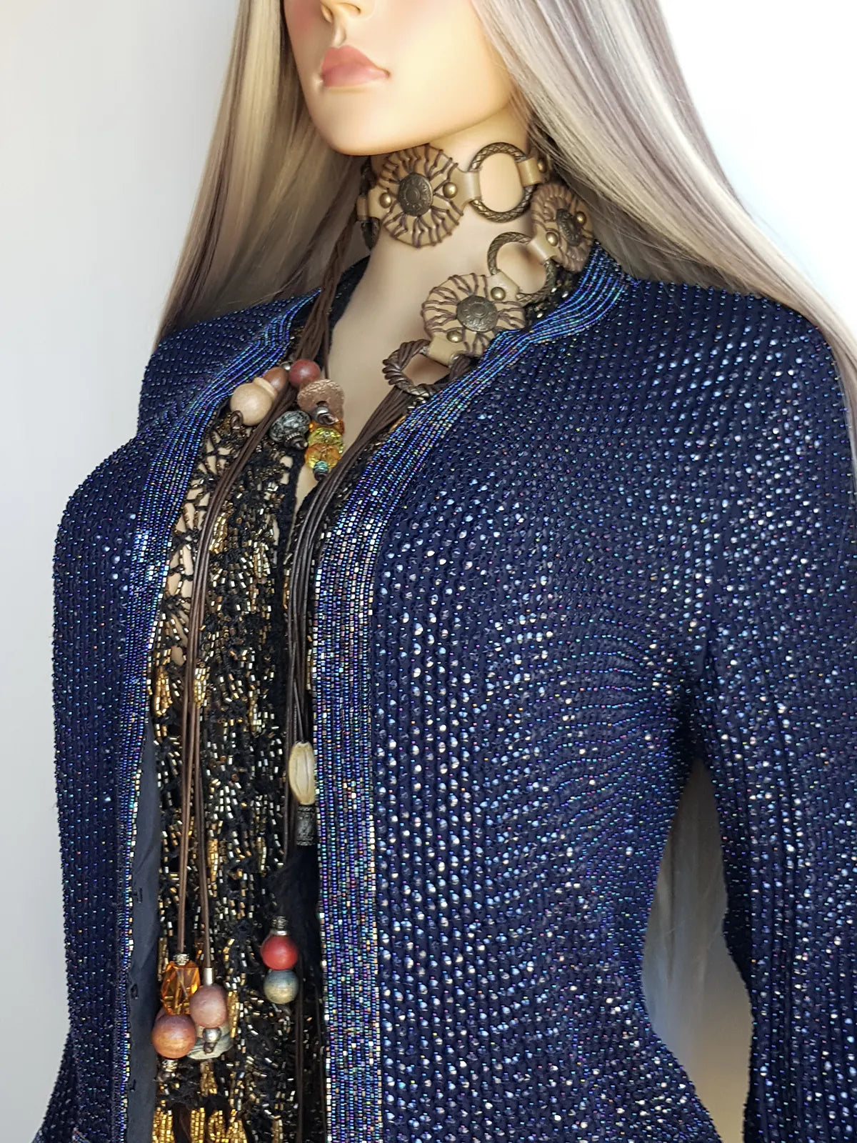 1990s Vintage Silk & Sparkly Handmade Evening -  Iridescent Blue Bead & Sequins Jacket