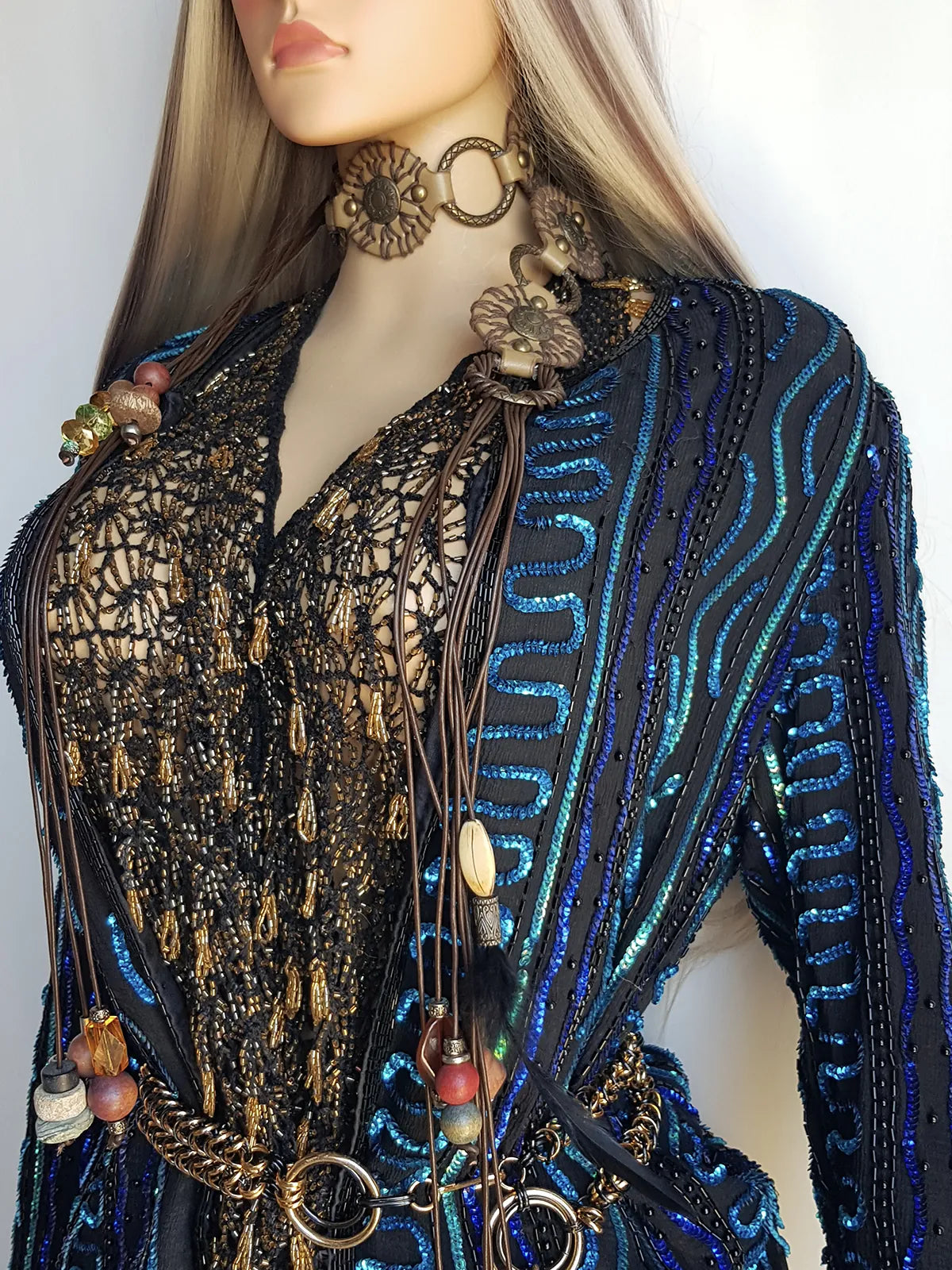 1980s Vintage 100% Silk Hand Beaded - Iridescent Blue - Sparkly Evening Jacket