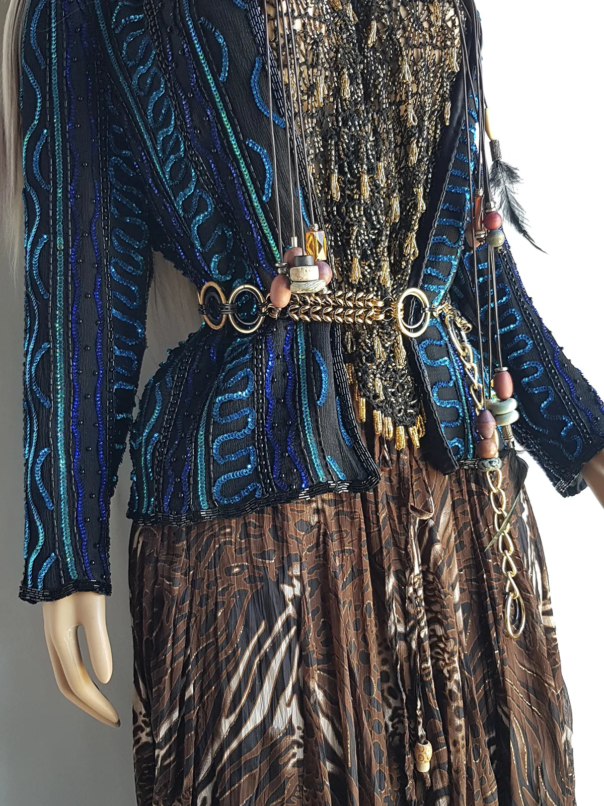 1980s Vintage 100% Silk Hand Beaded - Iridescent Blue - Sparkly Evening Jacket