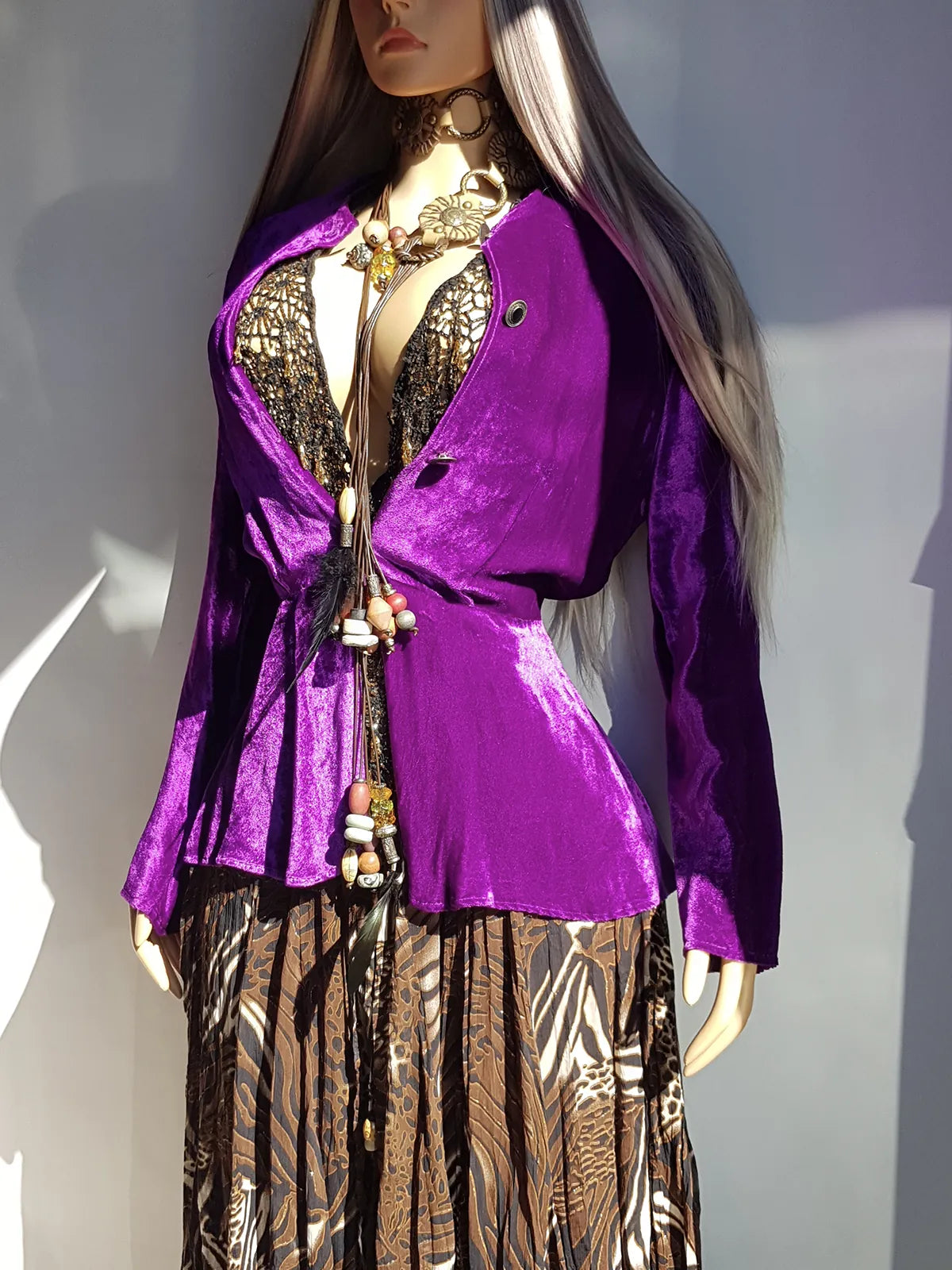 Rich Purple Hourglass Vintage Jacket - 1970s Hand Dyed - Flouncy & Mystical - Light Perfect Layering Piece - Ornate Metal Buttons