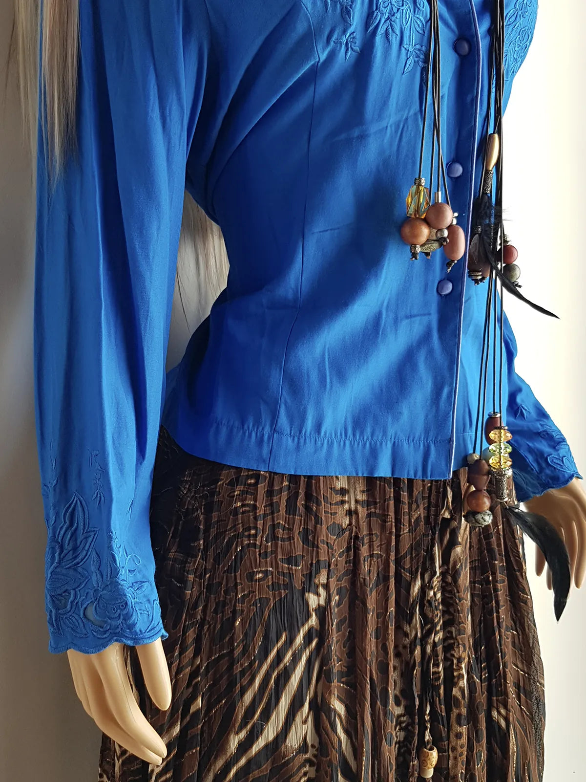 Heavily Embroidered Vintage Cowgirl Shirt - Vibrant Blue - Embroidered Chest & Sleeves - Fitted Hourglass - Stunning Embroidery & Piping - Button Front