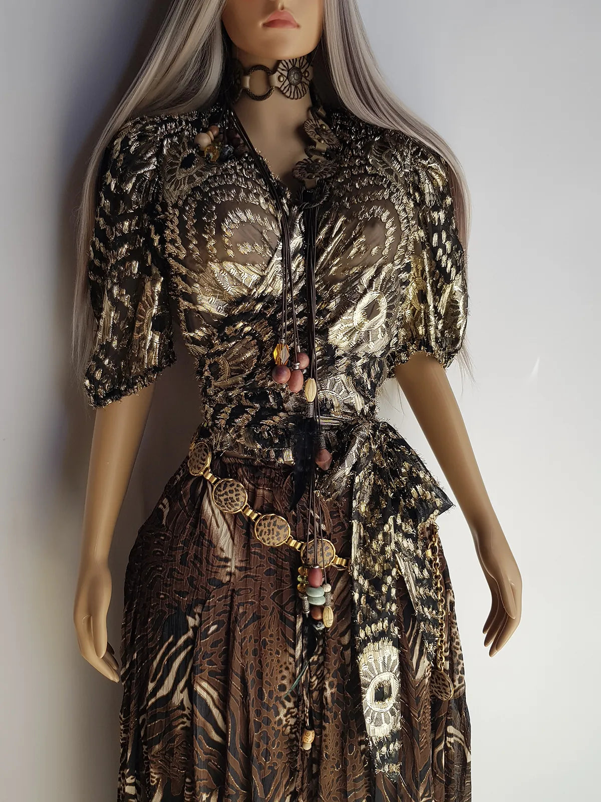 Spectacular Sheer Wrap Jacket in Light Metallic Animal Print - Very Rock Star Girlfriend - Puff Sleeves - Wear multiple ways as a versatile cover up