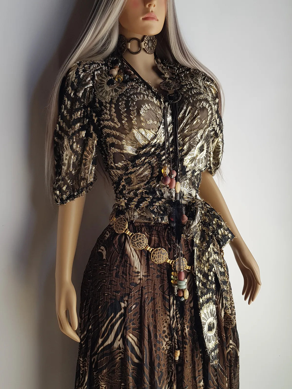 Spectacular Sheer Wrap Jacket in Light Metallic Animal Print - Very Rock Star Girlfriend - Puff Sleeves - Wear multiple ways as a versatile cover up